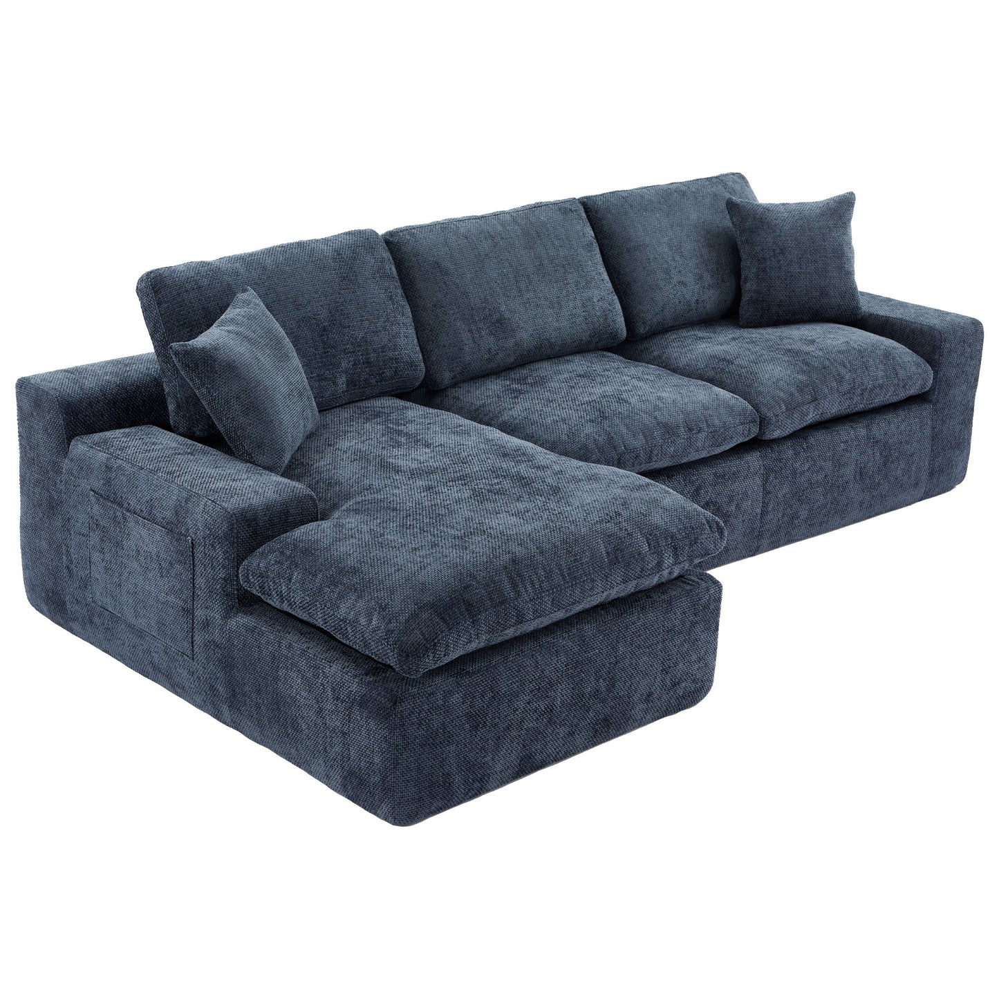 Cloud Sectional Sofa Upholstered Sofa Couch With Double-Layer Cushion And Side Pockets - Blue