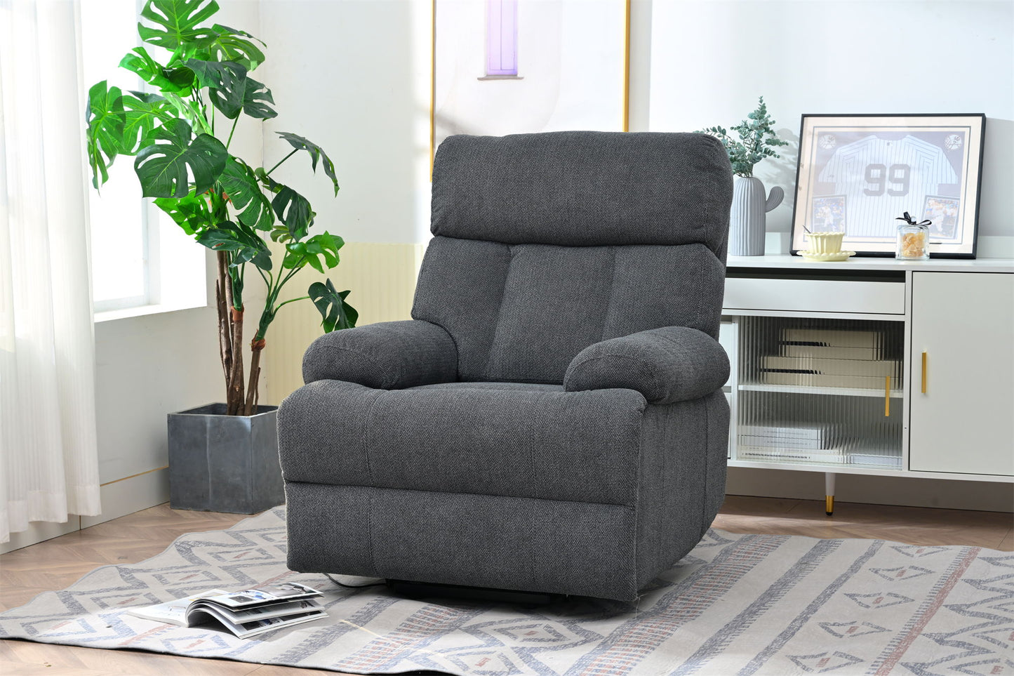 Oversized Power Lift Recliner Chair, Electric Fabric Recliner Chair, Home Theater Seating, Reclining Sofa Chair With Remote Control, Side Pocket, Spacious Seat - Dark Gray