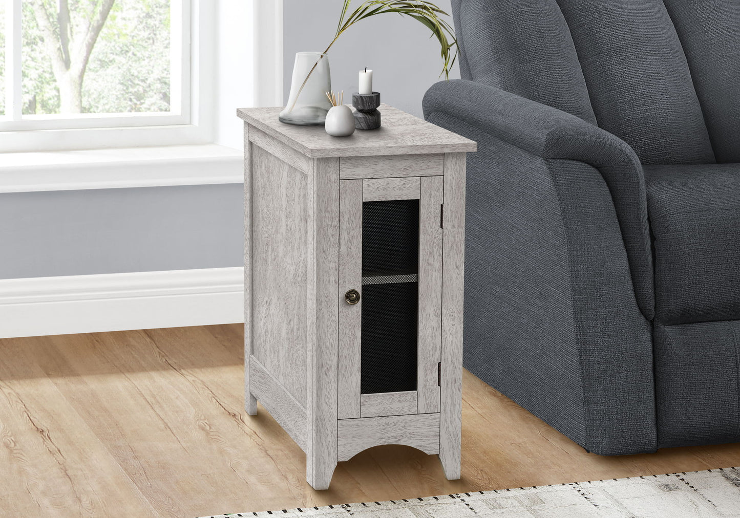 Accent End Table, Narrow, Storage, Transitional - Gray Wash