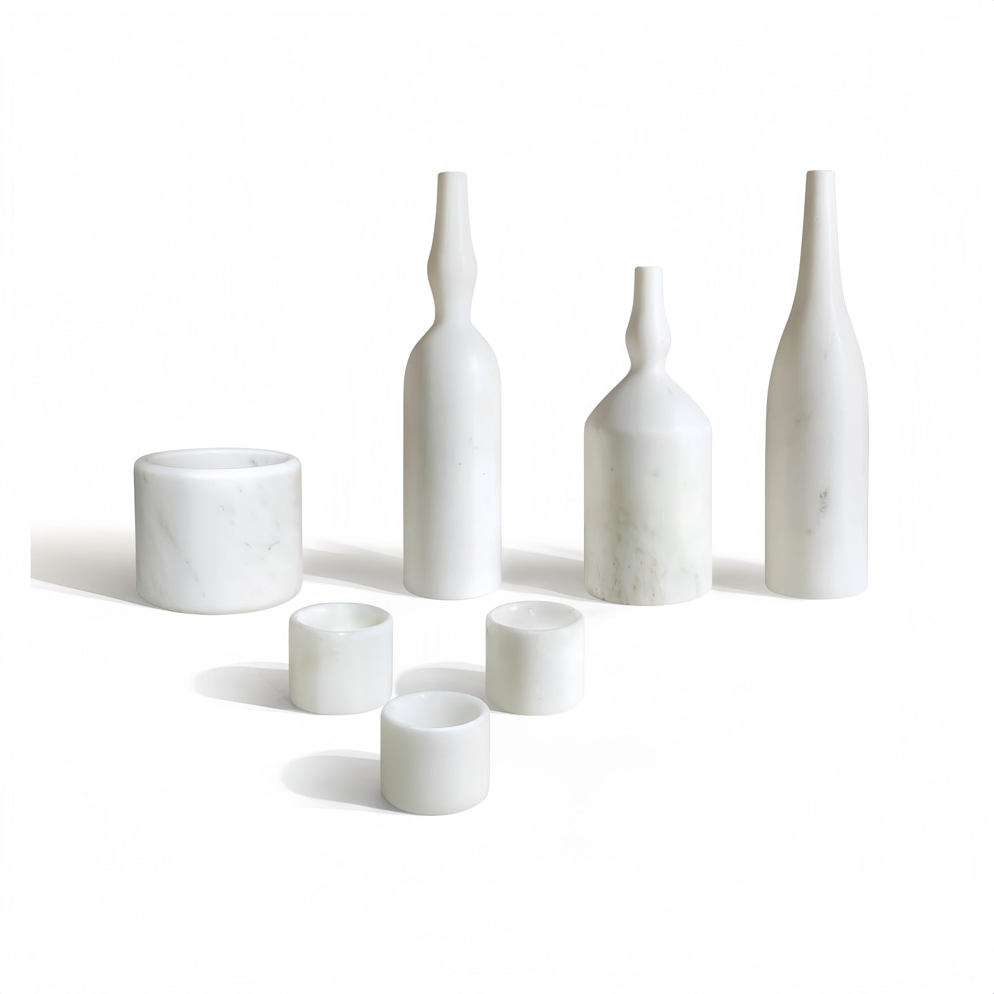 Luxury Natural Marble Living Room Accessories Set, 7 Pieces, Genuine Real Marble - White