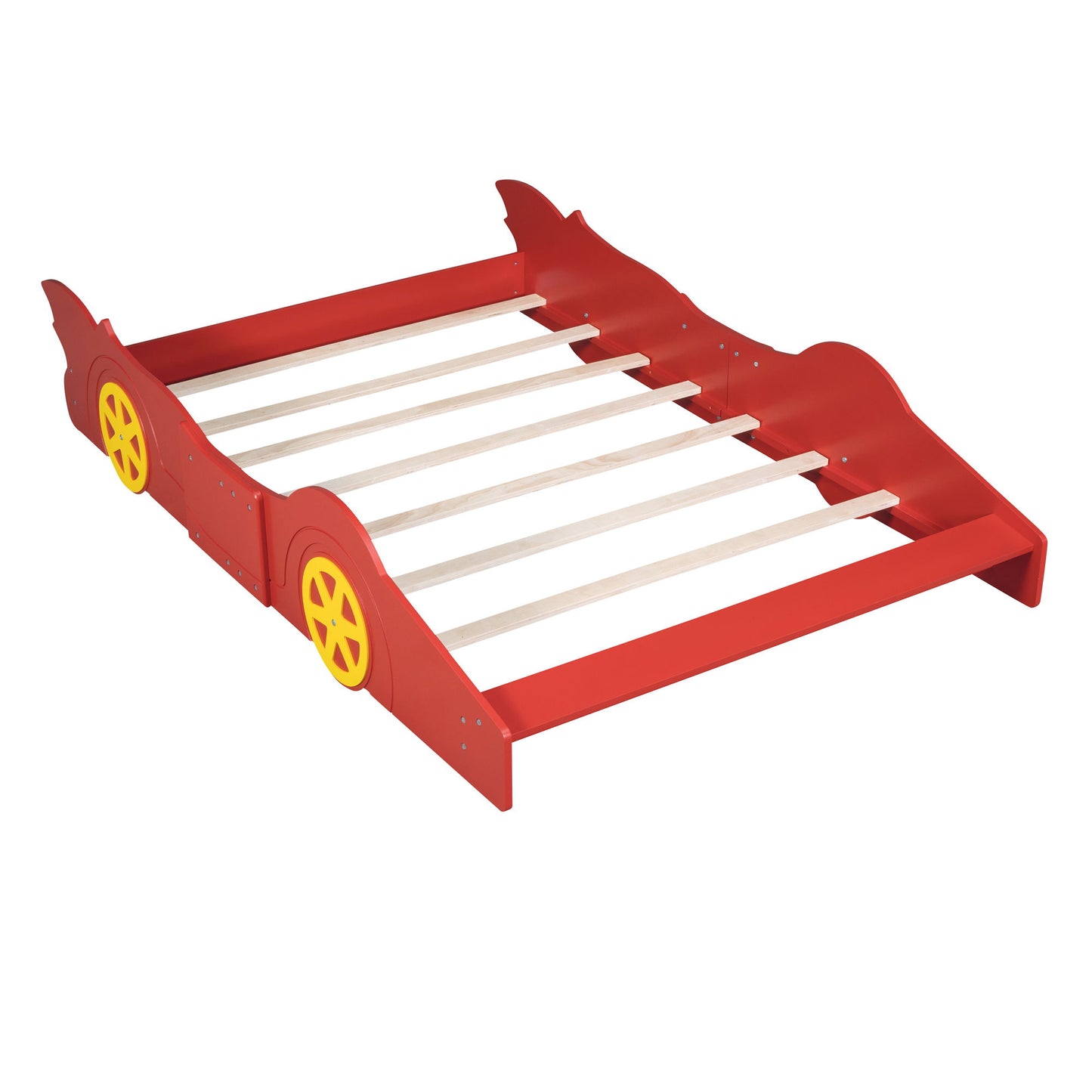 Full Size Race Car Shaped Platform Bed & Wheels - Red