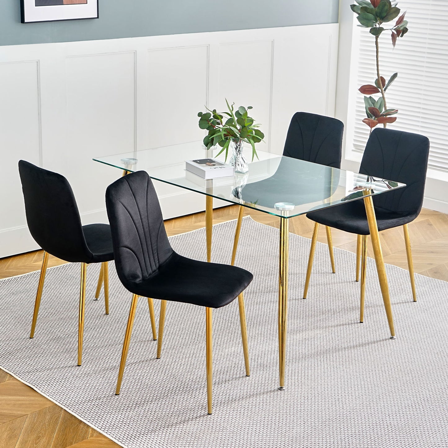 Modern Light Luxury Dining Chair With Gold Metal Legs (Set of 4) - Black
