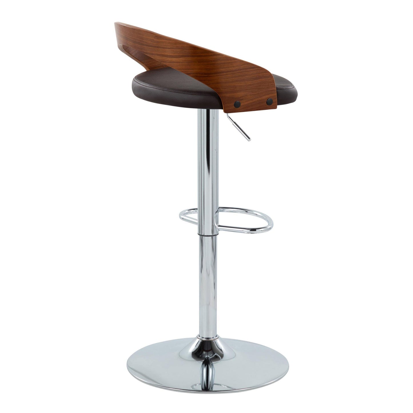 Grotto - Mid-Century Modern Adjustable Height Barstool With Swivel With Oval Footrest (Set of 2) - Chrome / Walnut / Brown