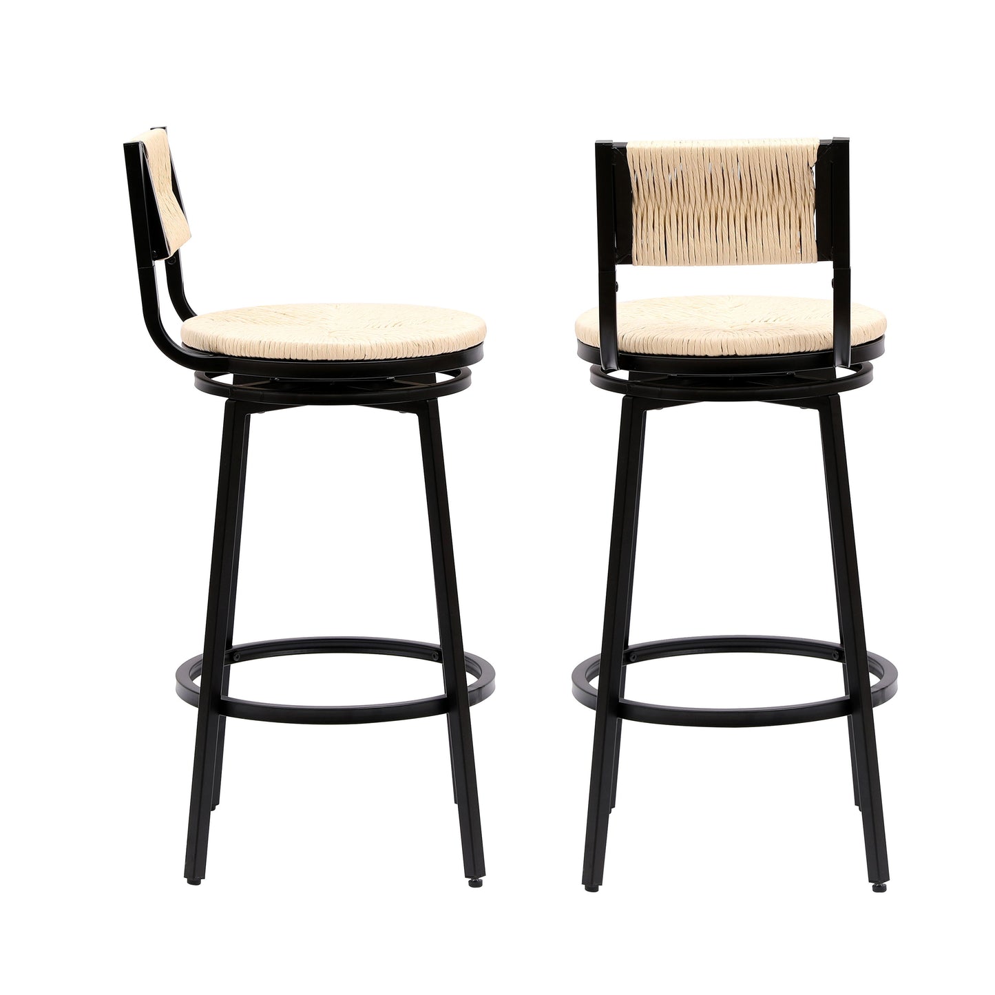 Bar Stools Swivel Counter Chairs With Metal Frame (Set of 2) Hand Woven Paper Rope Dining Barstools For Kitchen Counter - Creamy White