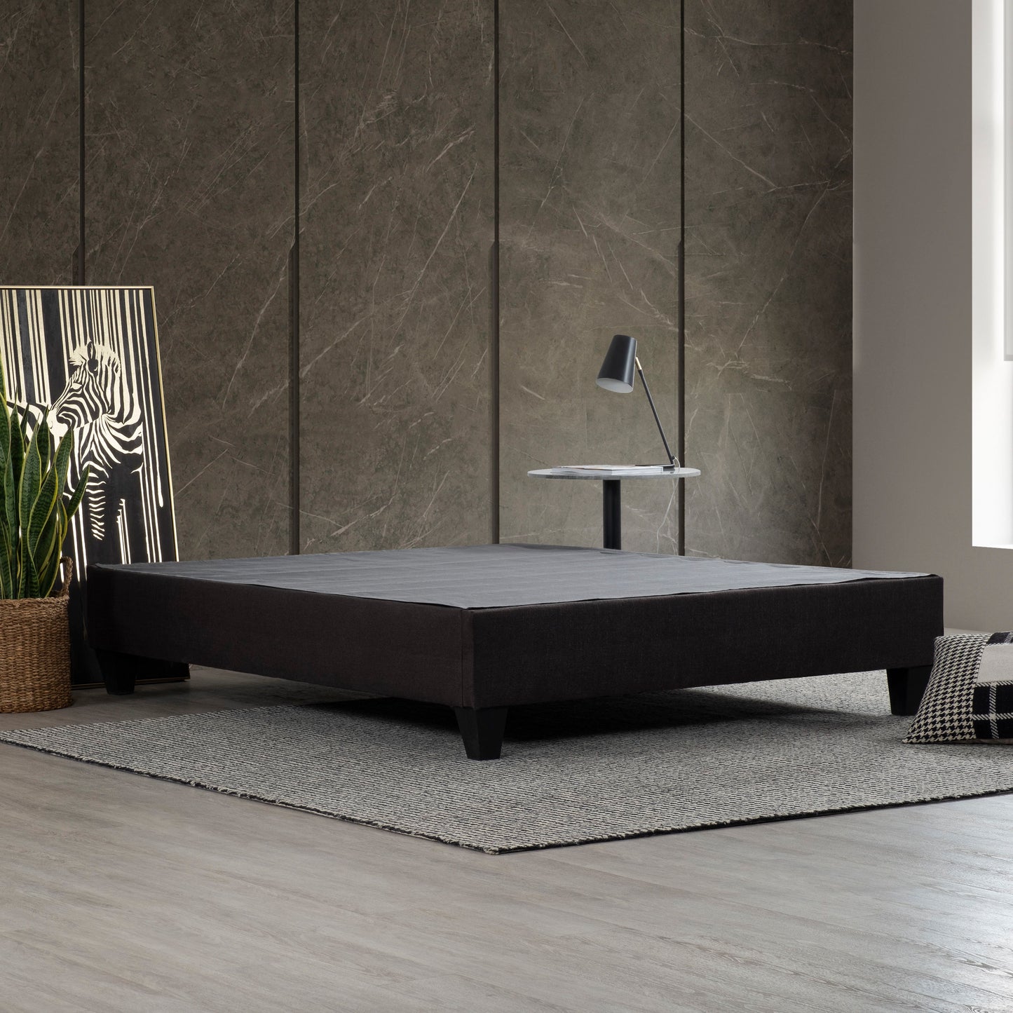 Twin Size, Modern Upholstered Platform Bed Frame, Solid Wood & Plywood Construction - Dark Gray