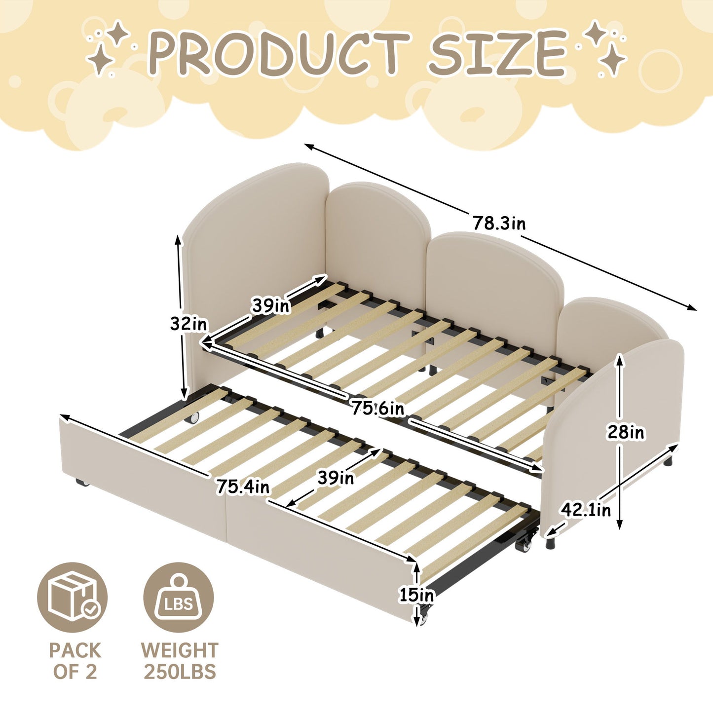 Modern Upholstered Daybed With Twin Size Bed Frames And Storage - Beige
