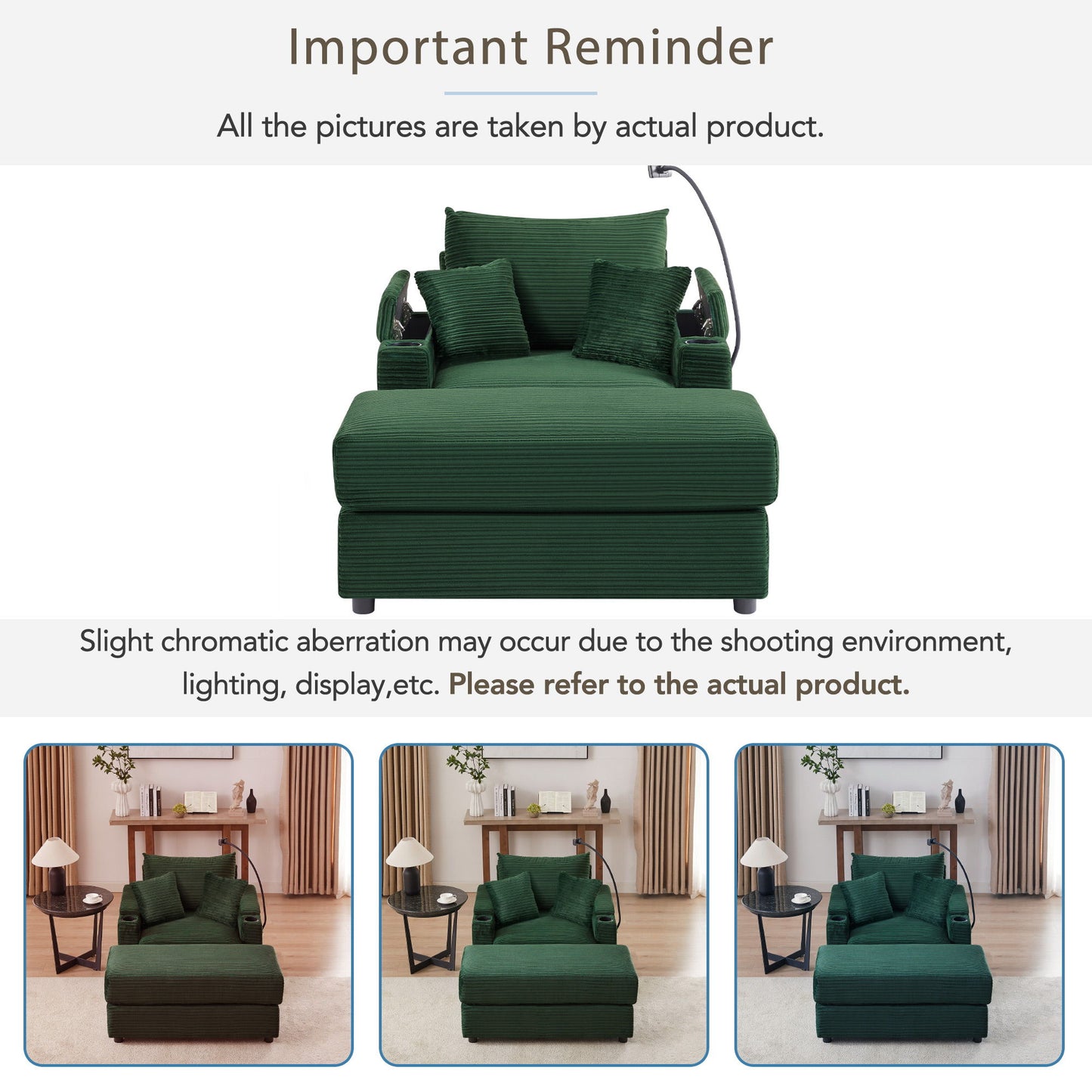 Modern Style Single Sofa Sofa Couch With Storage Space, A Movable Ottoman, Two USB Ports, Two Cup Holders, A Phone Holder For Living Room - Green