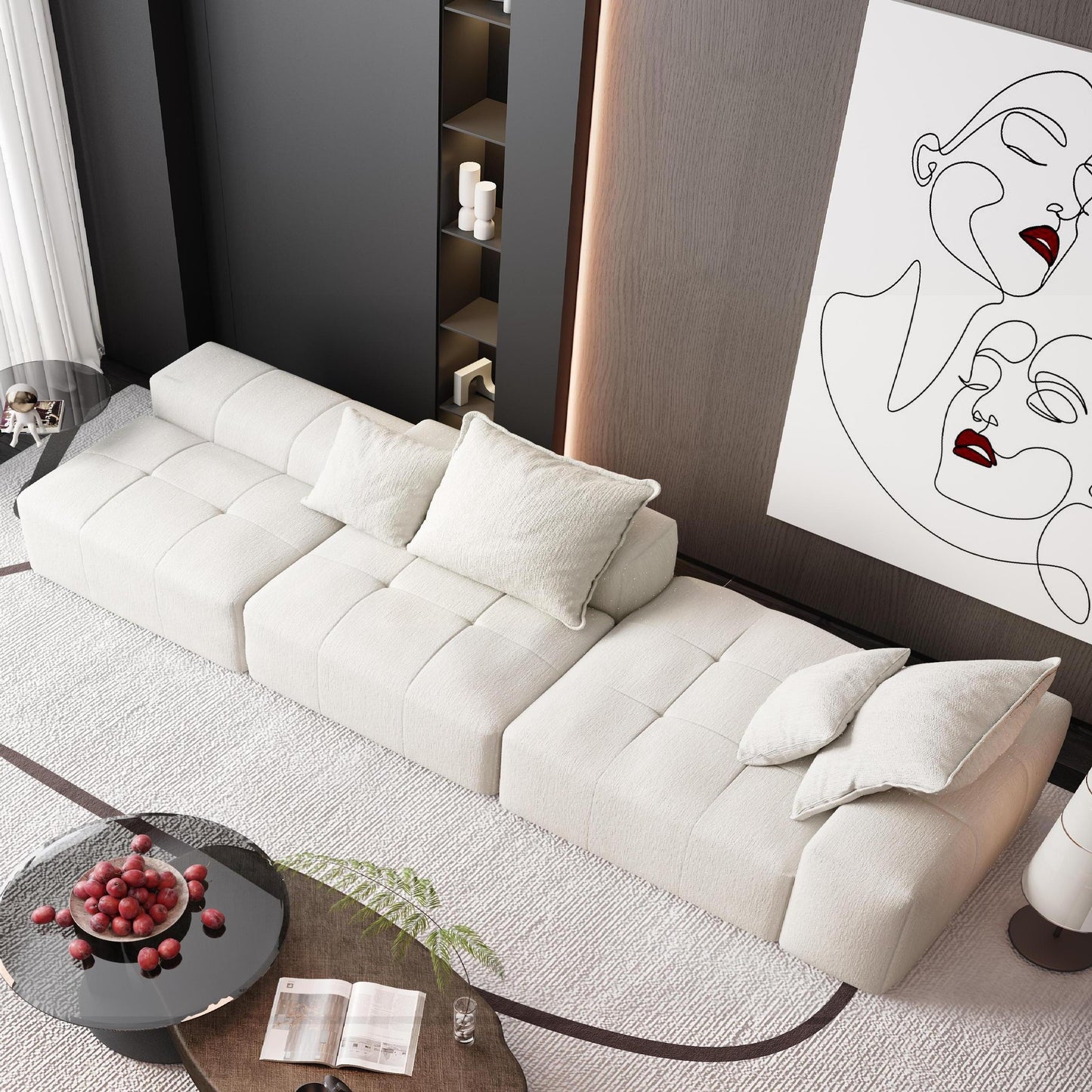 Modern Oversized Modular Sectional Sofa With Ottoman, Seat, Chaise Lounge And Armrest, Sparkling Chenille Fabric Soft Cushion Sofa With 4 Pillows, 4 Pieces Diy Combination Tufted Sofa, No Assembly Required - Beige