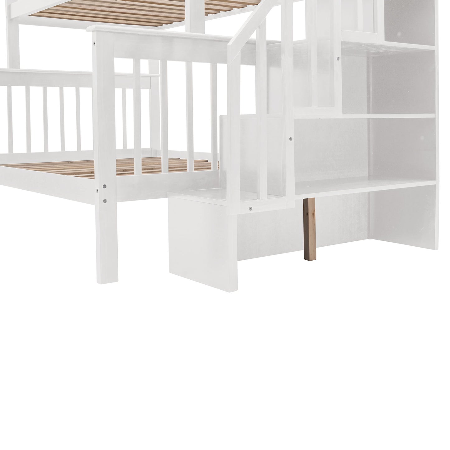 Twin Over Full Stairway Bunk Bed With Drawer, Storage And Guard Rail For Bedroom - White