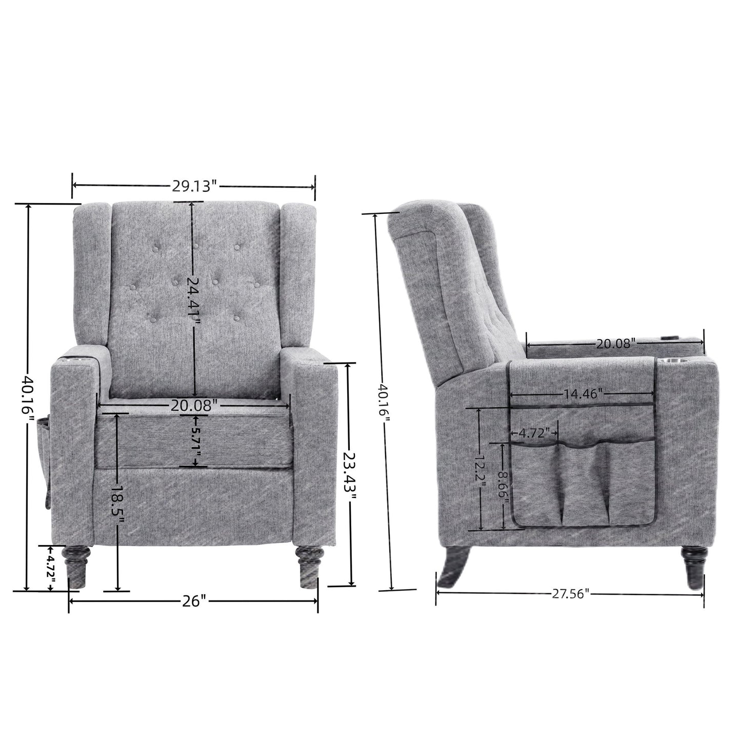 Arm Pushing Recliner Chair, Modern Button Tufted Wingback Push Back Recliner Chair, Living Room Chair Fabric Pushback Manual Single Reclining Sofa Home Theater Seating For Bedroom - Khaki / Yellow