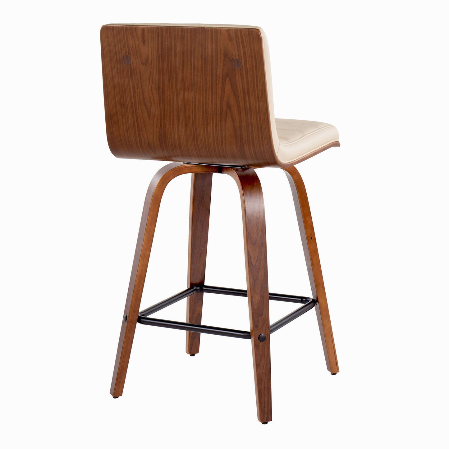 Vasari - Mid-Century Modern Fixed Height Counter Stool With Swivel And Square Footrest (Set of 2) - Walnut / Cream