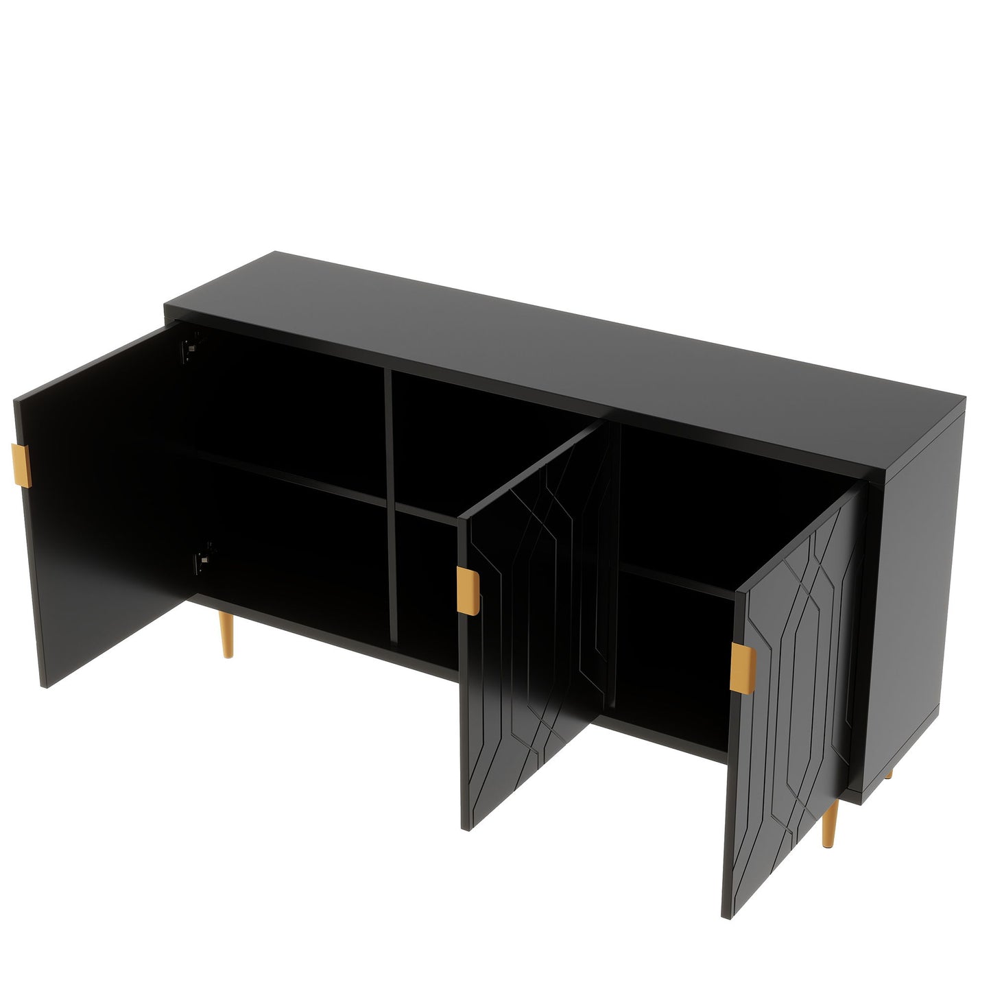 Modern TV Stand With 3 Doors And Adjustable Shelves For Living Room, Fits TVs Up To 70" - Black