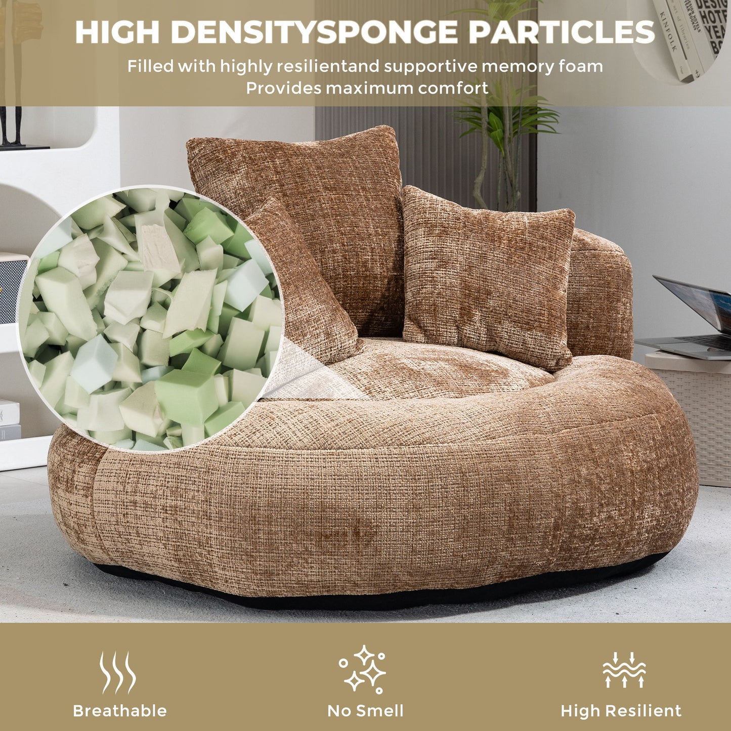 Lazy Sofa Durable Comfort Lounger High Back Bean Bag Chair With 3 Pillows - Coffee