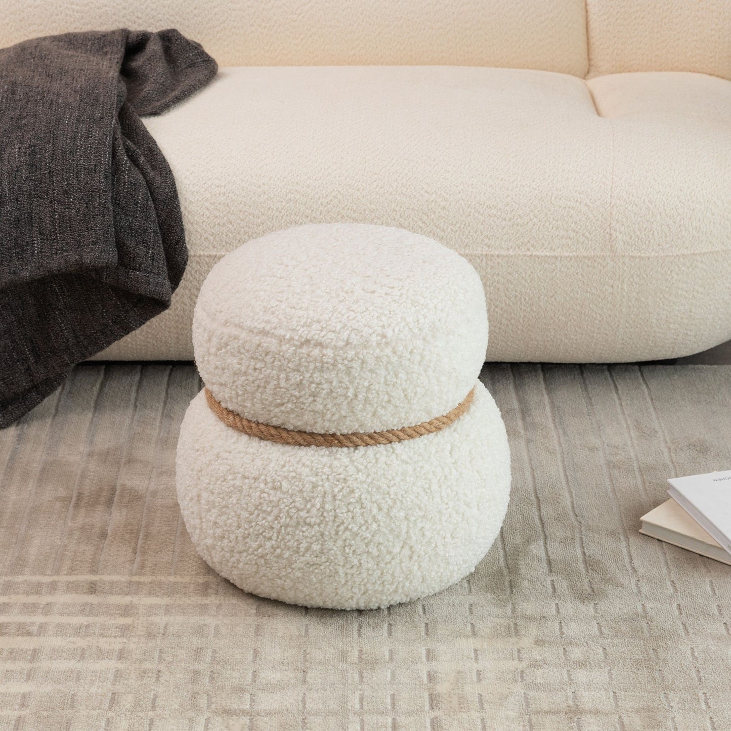Snowman Stool With Greig Plush Cushion, Playful And Cute Design For Any Space - White