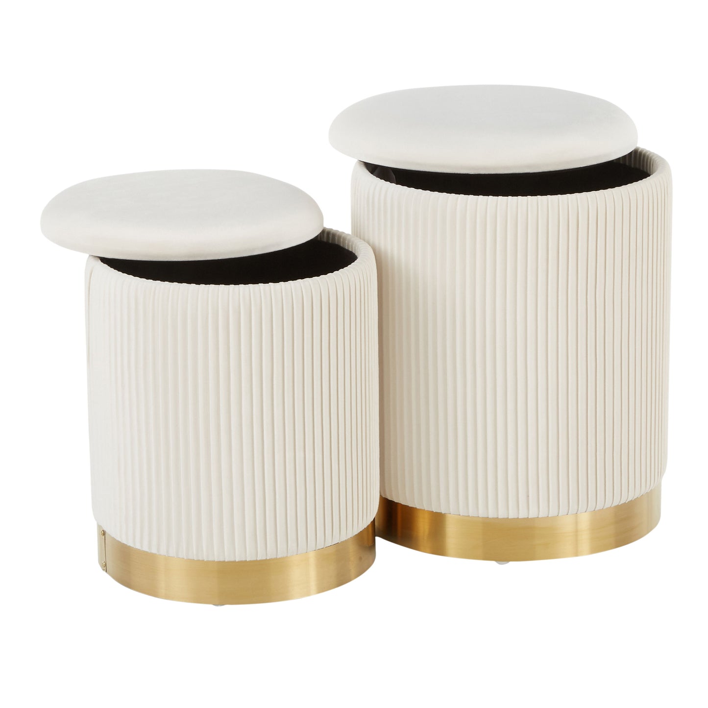 Marla - Contemporary Nesting Pleated Ottoman Set - Gold / Cream