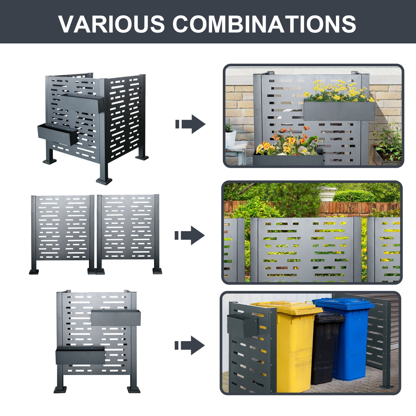 3Ft X 3Ft Air Conditioner Fence For Outdoor Units, Metal Privacy Fence Cover, Perfect To Conceal Air Conditioning Units - Charcoal