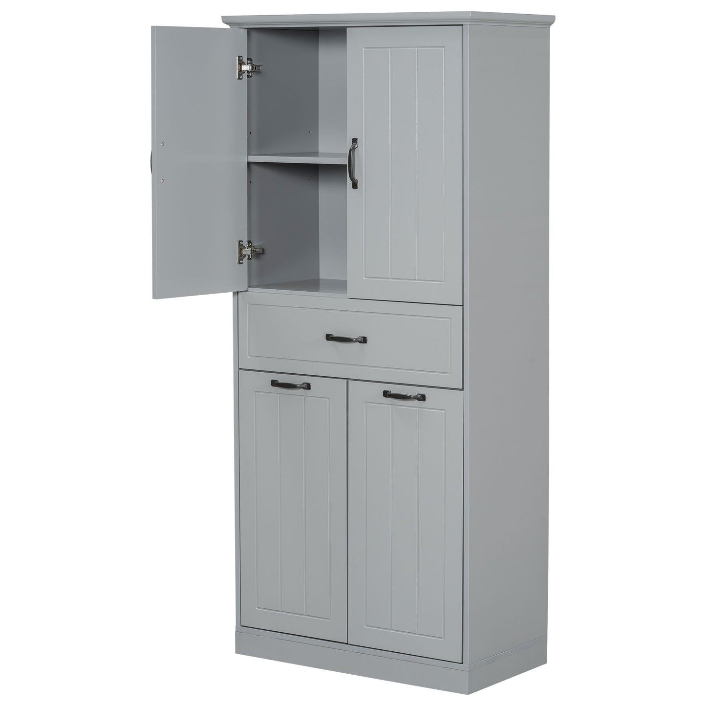 Stylish Bathroom Storage Cabinet With 2 Laundry Baskets - Gray