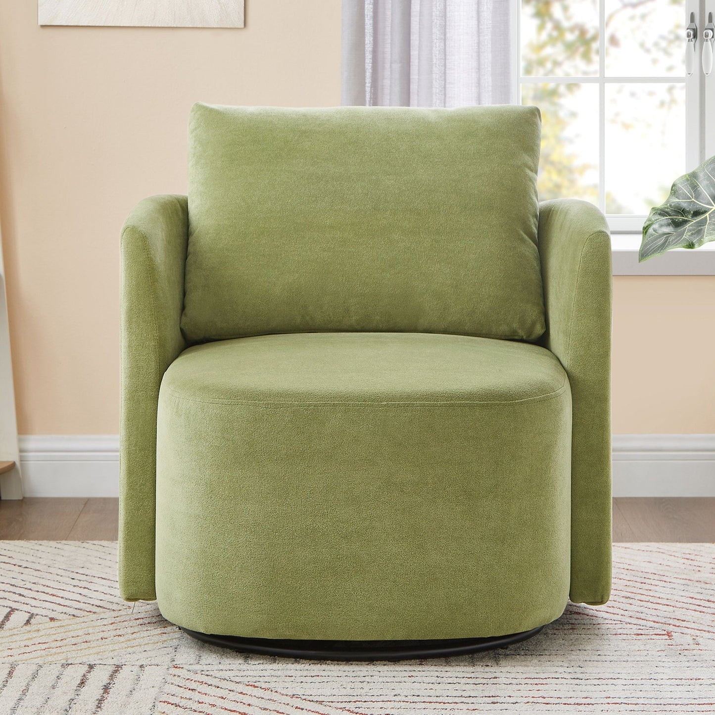 360ÔøΩÔøΩ Swivel Chair, Accent Barrel Armchair, Upholstered With Curved Design - Green