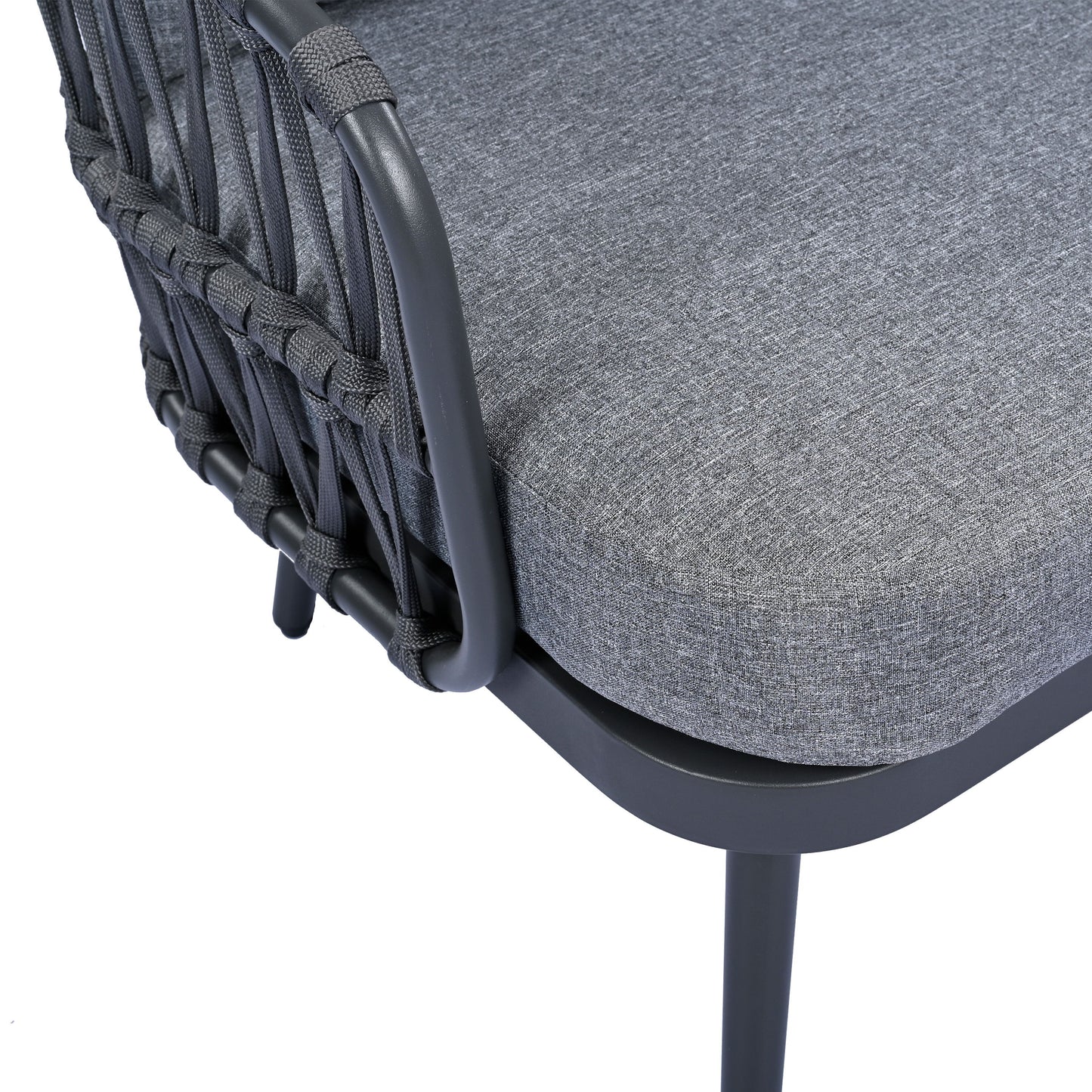4 Piece Outdoor Patio Furniture Set, Metal Chairs With Woven Rope U Shaped Backrest, Outdoor Conversation Set With Thick Cushions And Coffee Table For Garden, Poolside, Balcony - Black / Gray