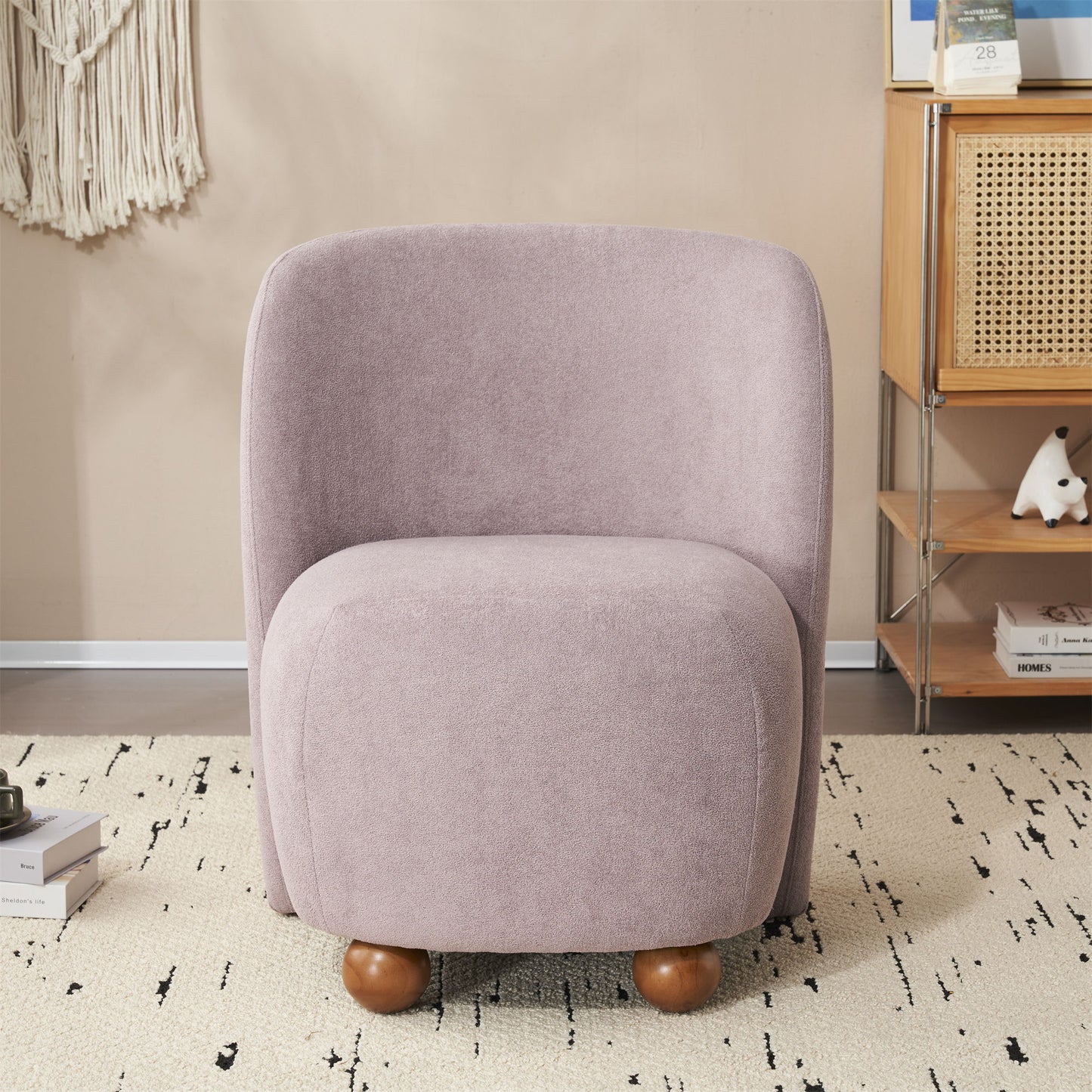 Modern Low Back Accent Chair, Upholstered Armless Living Room Chairs, Round Pine Wood Feet, For Small Living Spaces, Living Room - Purple