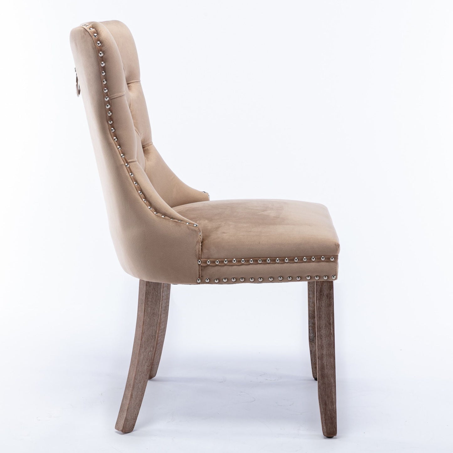 Nikki - Modern, High-End Tufted Solid Wood Contemporary Velvet Upholstered Dining Chair With Wood Legs Nailhead Trim (Set of 2) - Khaki