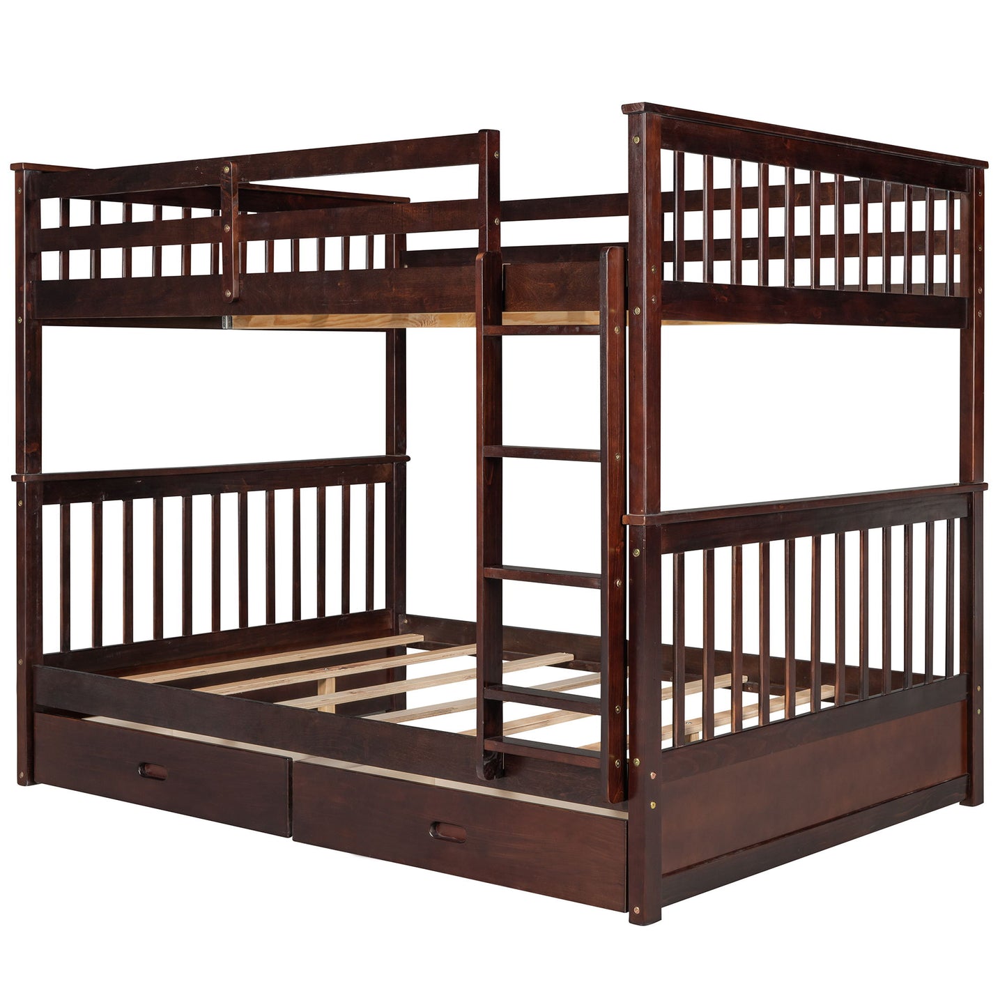 Full Over Full Bunk Bed With Ladders And 2 Storage Drawers - Espresso