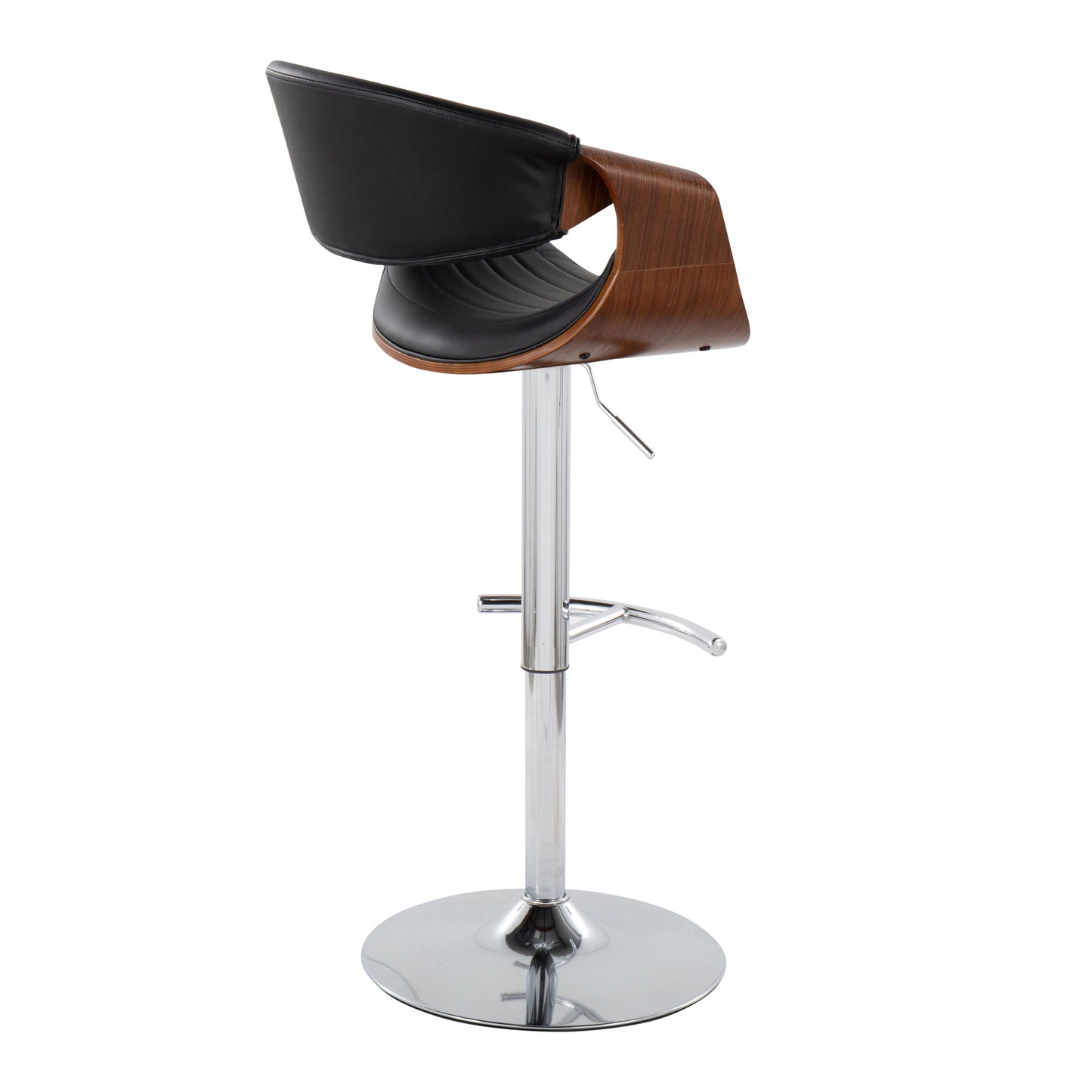 Symphony - Mid-Century Modern Adjustable Barstool & Swivel With Rounded T Footrest (Set of 2) - Chrome / Walnut / Gray