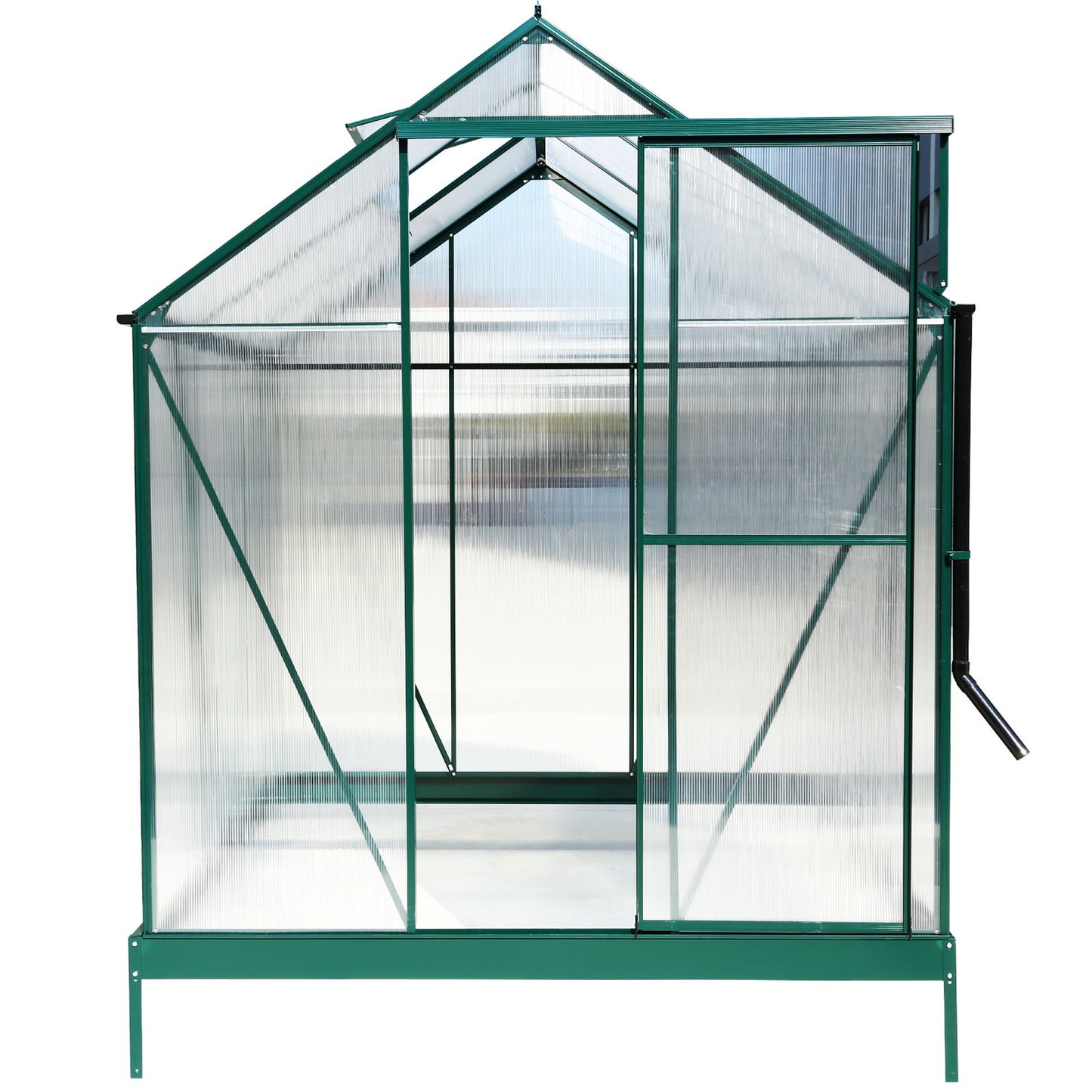 6.3'x6.2'x7' Polycarbonate Greenhouse, Heavy Duty Outdoor Aluminum Walk-In Green House Kit With Rain Gutter, Vent And Door For Backyard Garden - Green