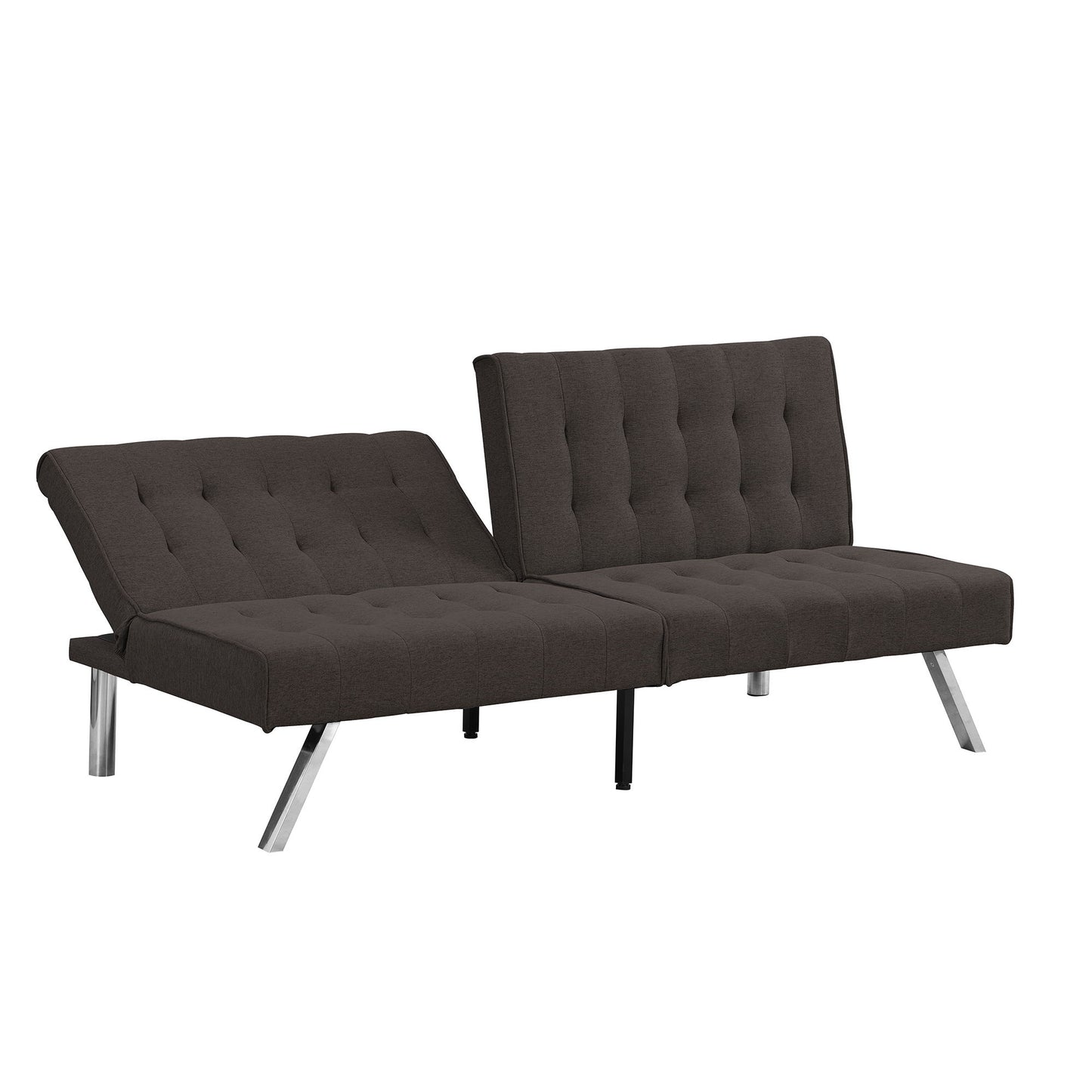 Faux Linen Wood Frame Futon Sofa Bed With Stainless Legs - Espresso