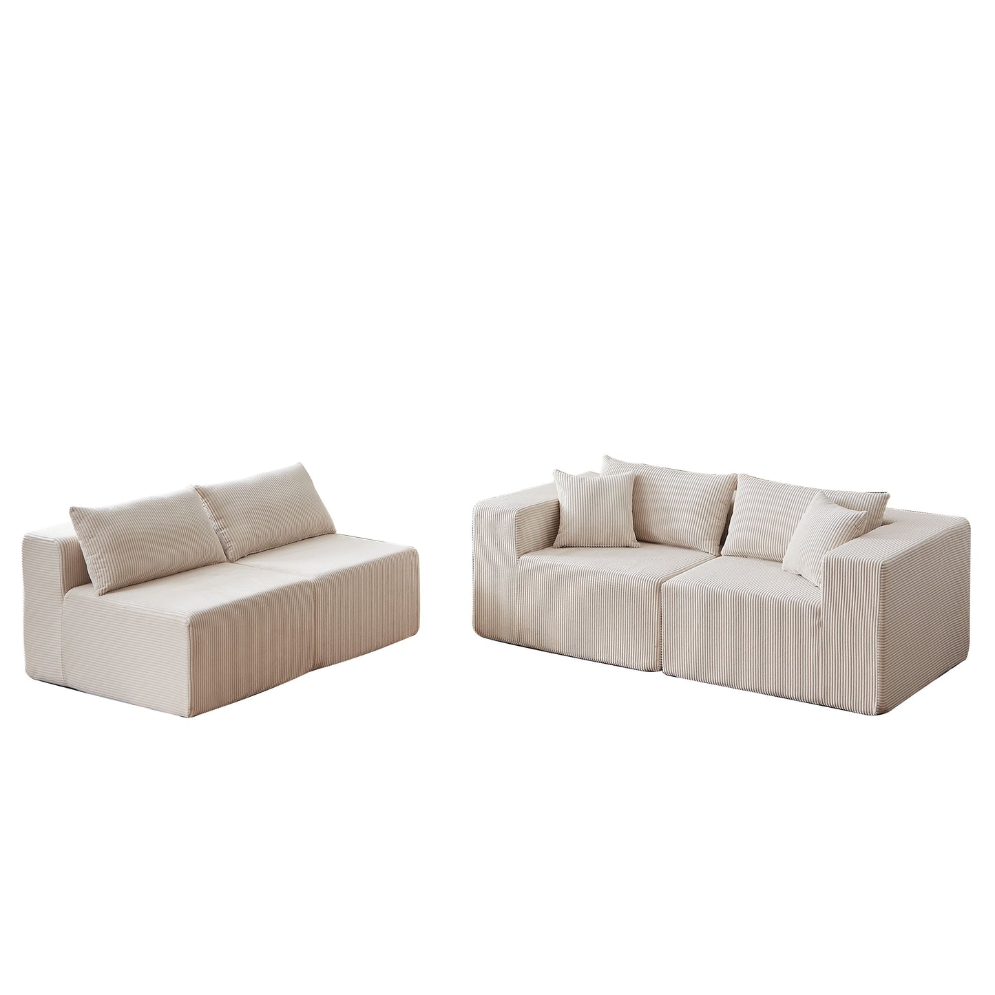 Corduroy Modular L Shaped Sectional Sofa, Luxury Floor Couch Set, 4 Piece Free Combination - Beige