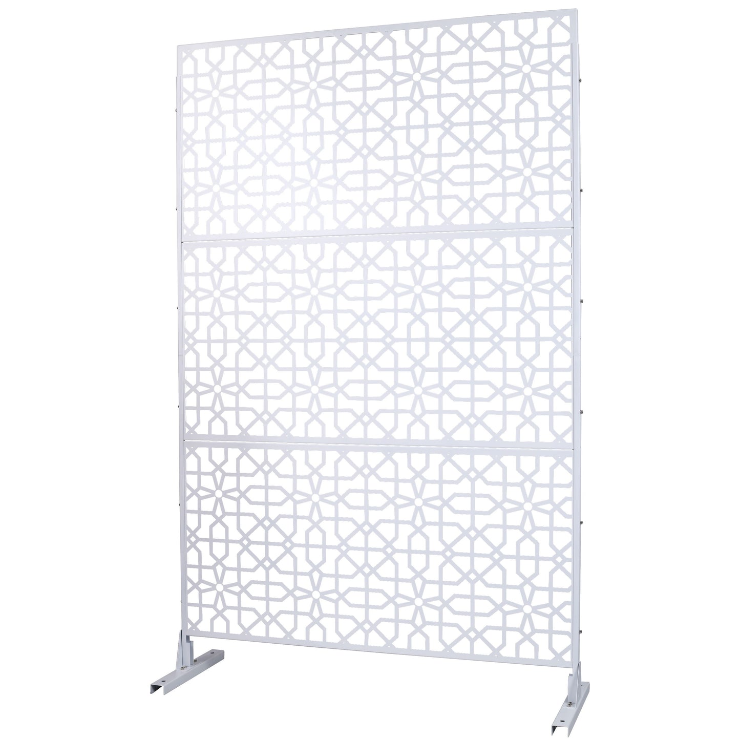 Outdoor & Indoor Metal Privacy Screen Freestanding Decorative Privacy Screen - White