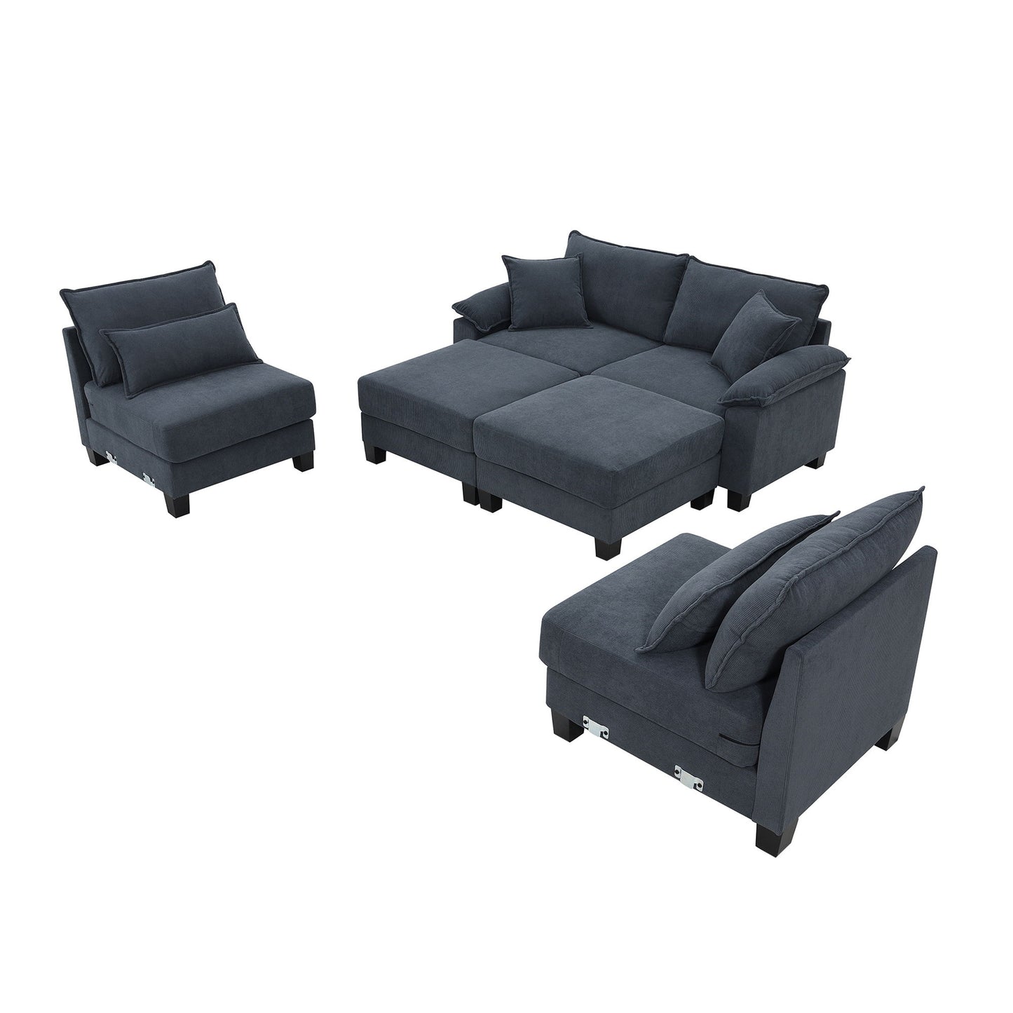 Wide Seat Modular Sectional Bed Sleeper Couch Set With Armrest Pillow 6 Seat, Free Combination Sofa With Ottomans Oversized - Gray