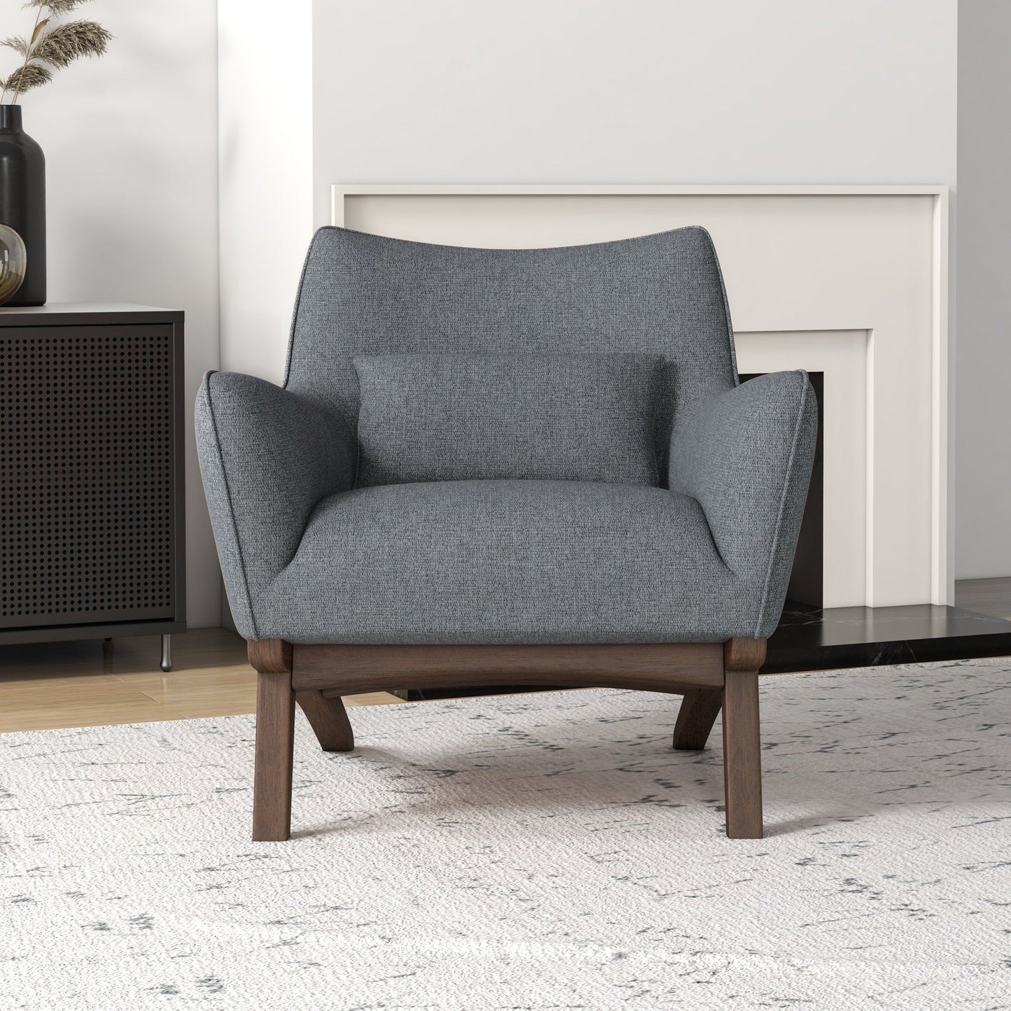 Brayden - Mid-Century Modern Side Linen Armchair - Gray / Wood