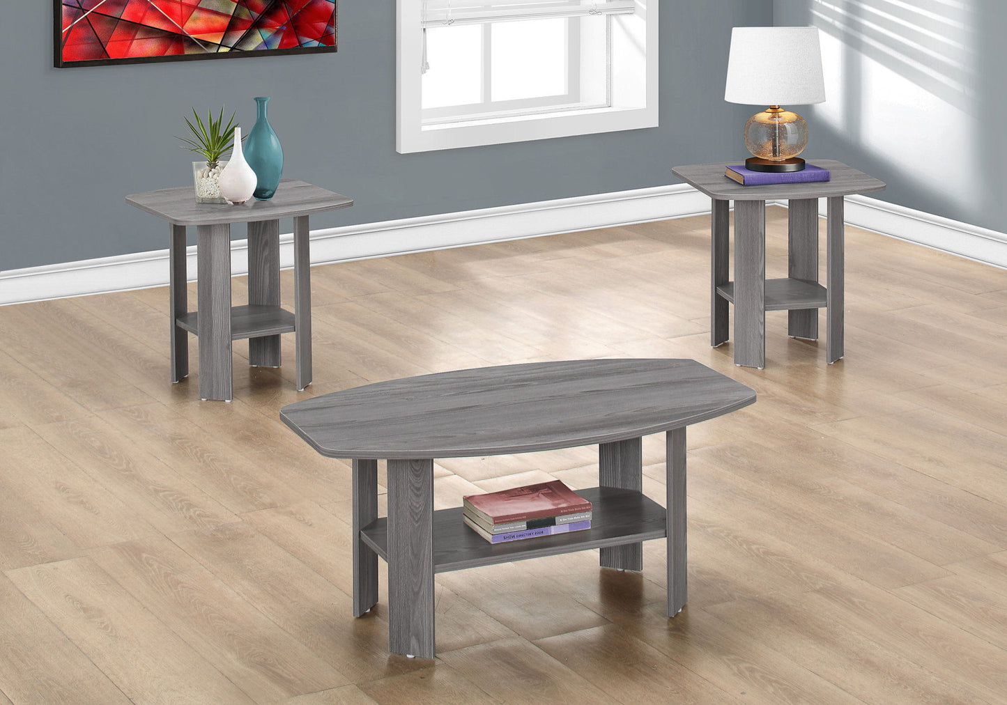 Table Set, Coffee, End, Side, Accent For Living Room (Set of 3) - Gray