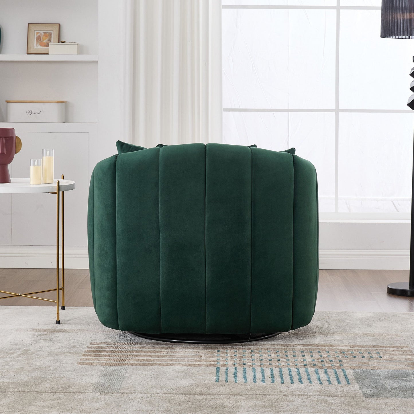 Upholstered Oversized 360 Degree Swivel Accent Barrel Chair And Half Cozy Sofa With 3 Pillows, Channel Tufted Pumpkin Shape Club Armchair For Living Room, Bedroom, Office, Lounge - Green