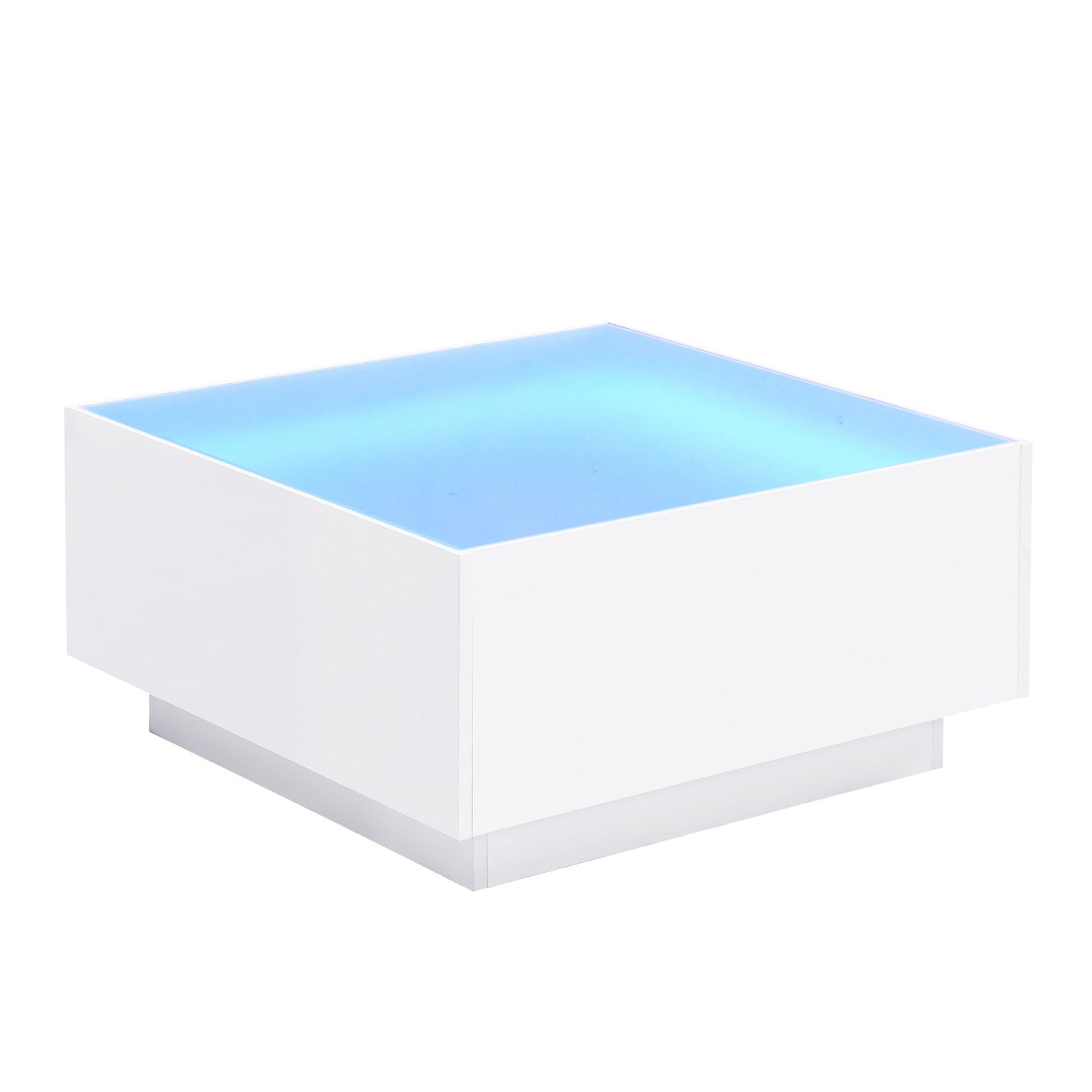Square High Glossy Coffee Table With 16 Color Led Strip Lights, Modern Center Table With 5Mm Frosted Tempered Glass Top For Living Room - White