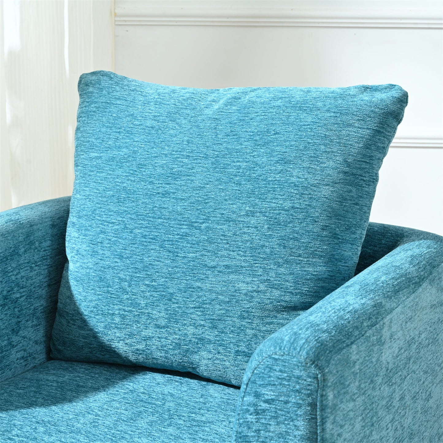 Accent Chair, Boucle Chair, Barrel Chair, Fabric Armchair Club Chair, Upholstered Arm Chair With Solid Wood Legs, Waist Pillow, Padded Single Chair For Living Room / Bedroom / Study / Waiting Room - Teal