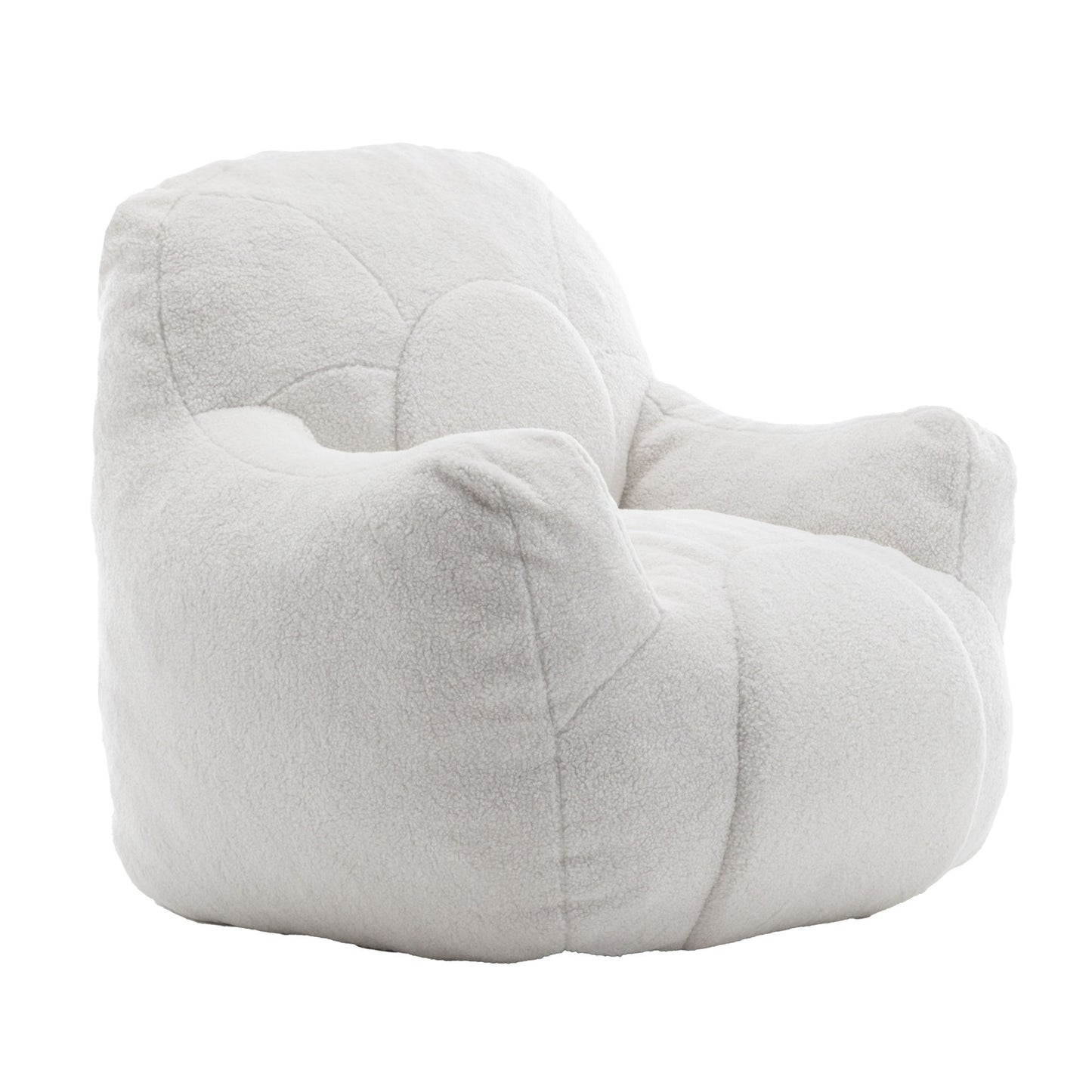 Comfy Bean Bag Chair With Filler, Tufted Memory Foam Sofa Teddy Fabric, Fluffy And Cozy Seating For Dorm, Apartment, Or Living Room - White