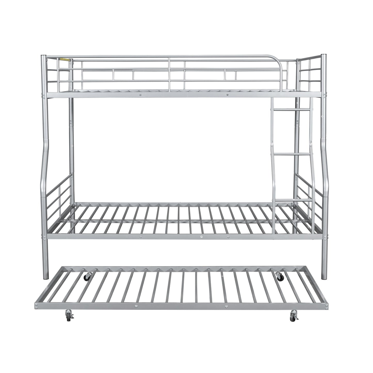 Full Long Over Queen Metal Bunk Bed With Trundle - Silver