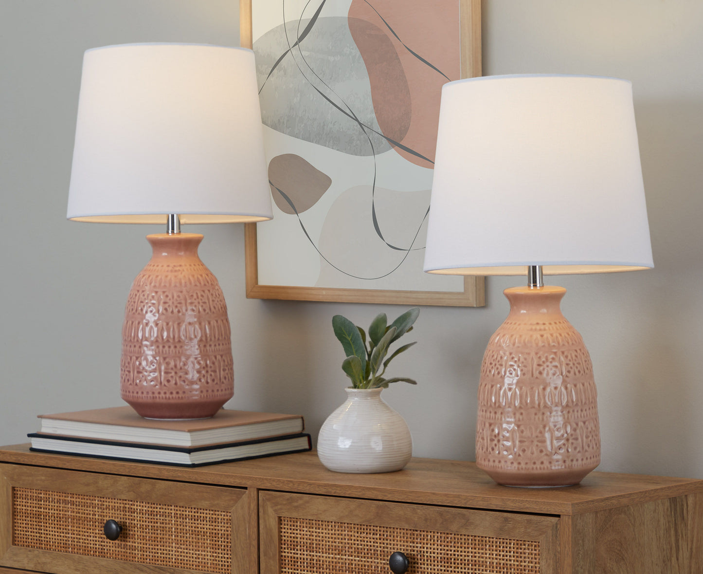 Claudia - Contemporary Lamp (Set of 2) - Rose Tan / Polished Nickel / White