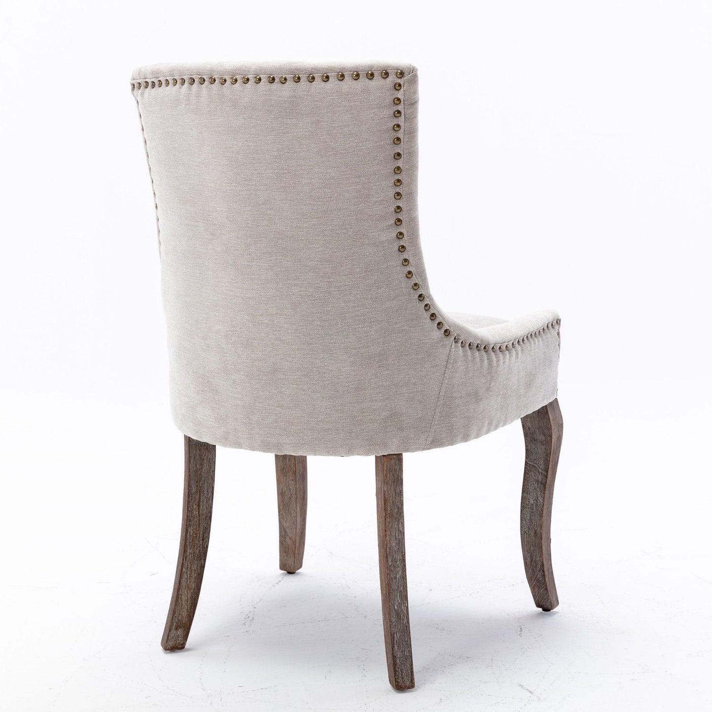 Ultra Side Dining Chair,Thickened Fabric Chairs With Neutrally Toned Solid Wood Legs, Bronze Nail Head (Set of 2) - Beige