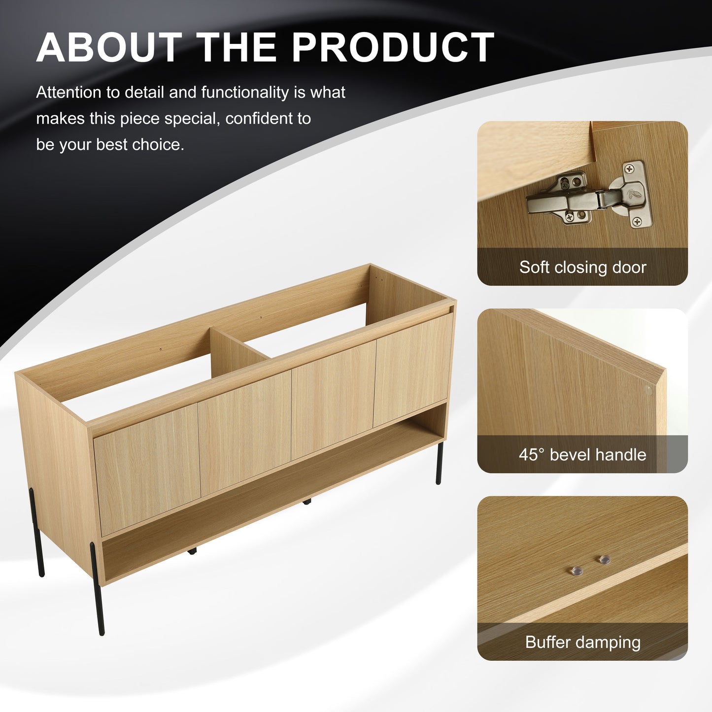 Modern Freestanding Bathroom Vanity With 4 Soft Close Cabinet Doors - Oak