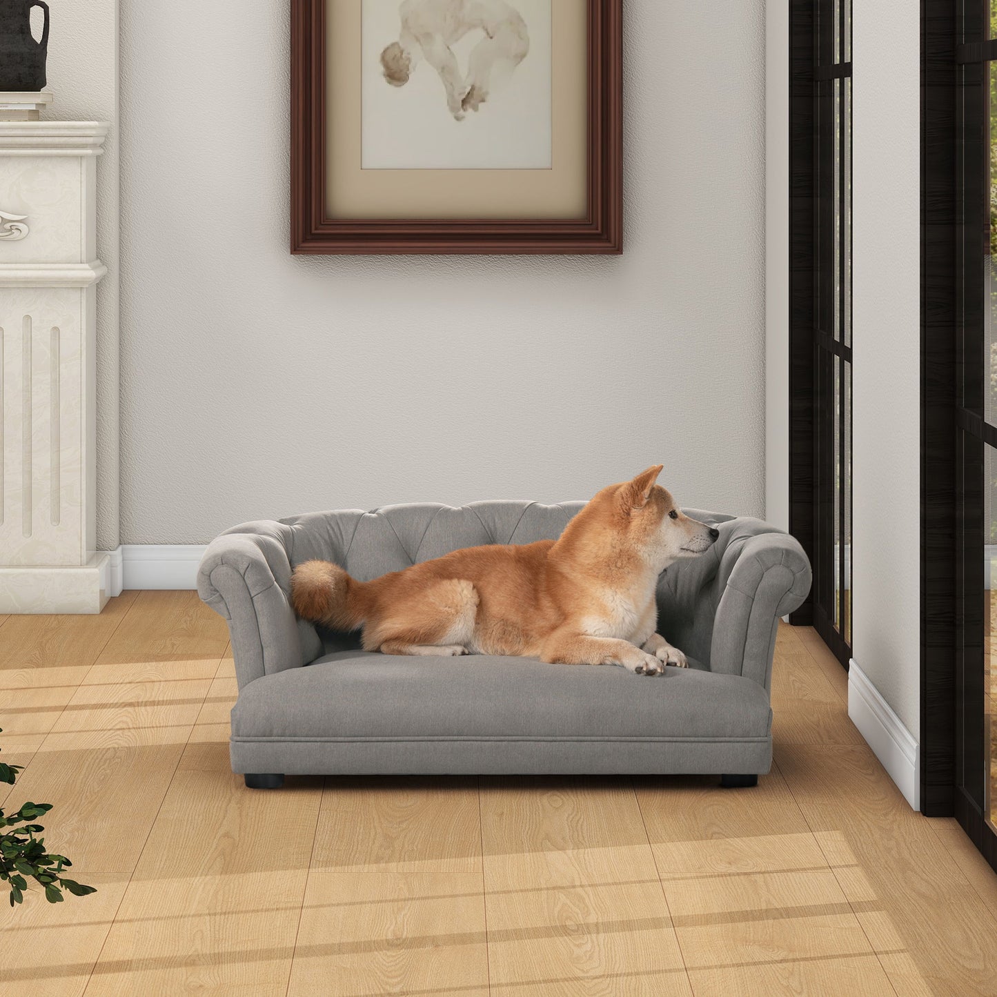 Kiki - Chesterfield Dog Sofa Bed Medium - Uptown Gray