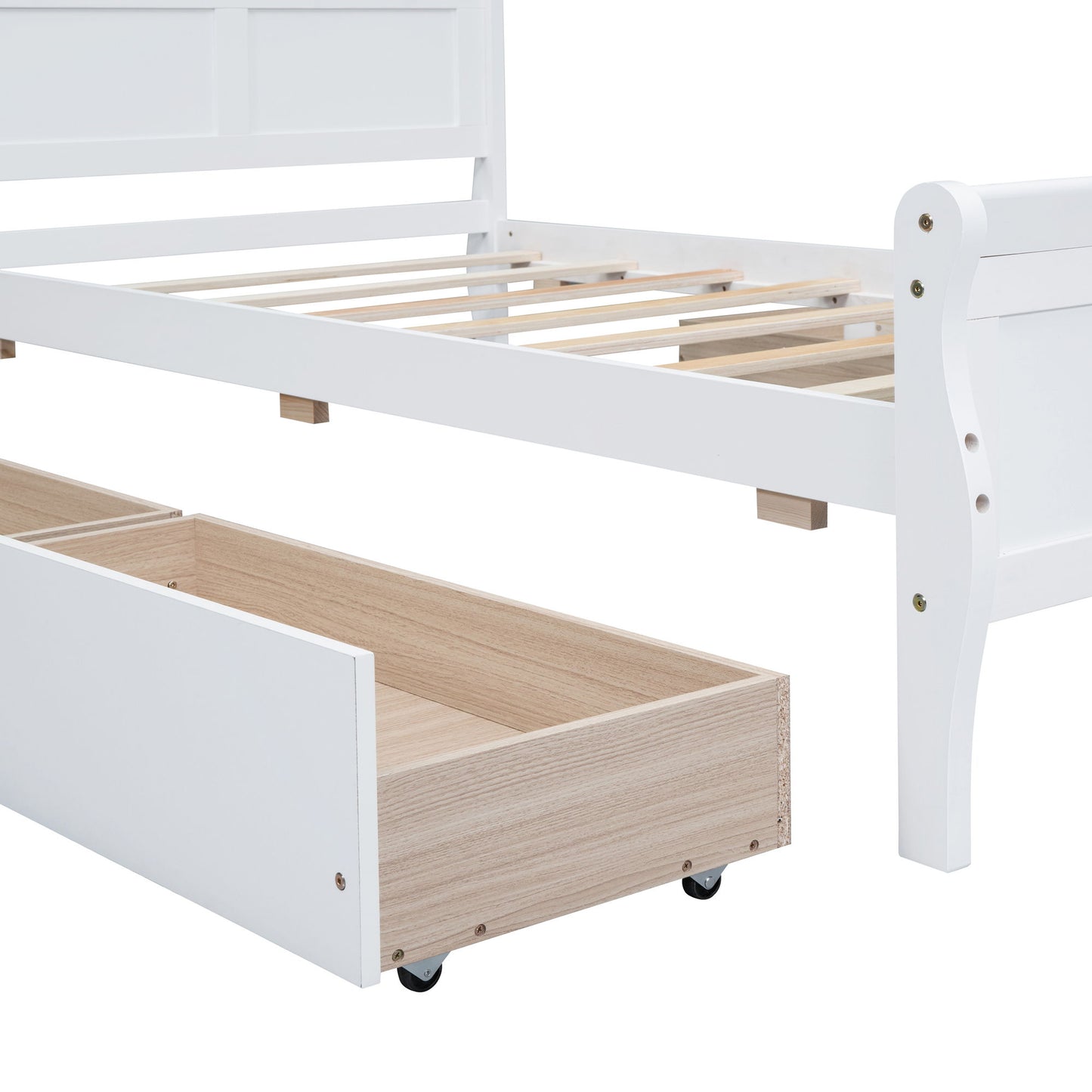 Twin Size Platform Bed With 4 Drawers And Streamlined Headboard & Footboard - White