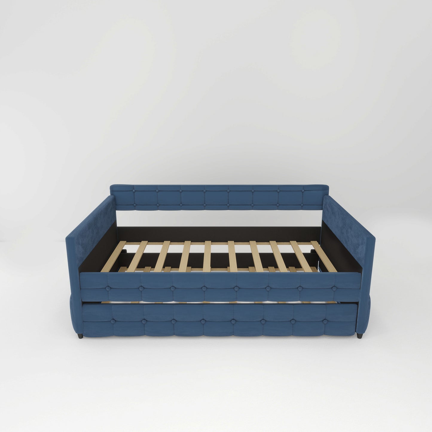 Upholstered Twin Size Daybed With Trundle, Velvet Fabric, No Box Spring Required, Comfortable And Simple Design Models - Blue