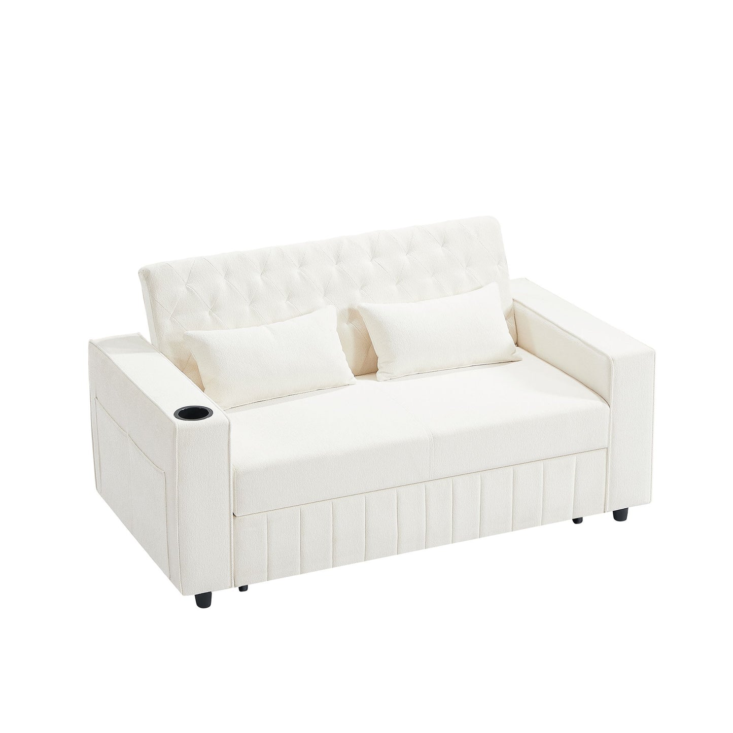 Pull Out Sofa Bed Convertible Couch Loveseat Sofa Modern Sleeper Sofa With Adjustable Backrest For Living Room - Beige