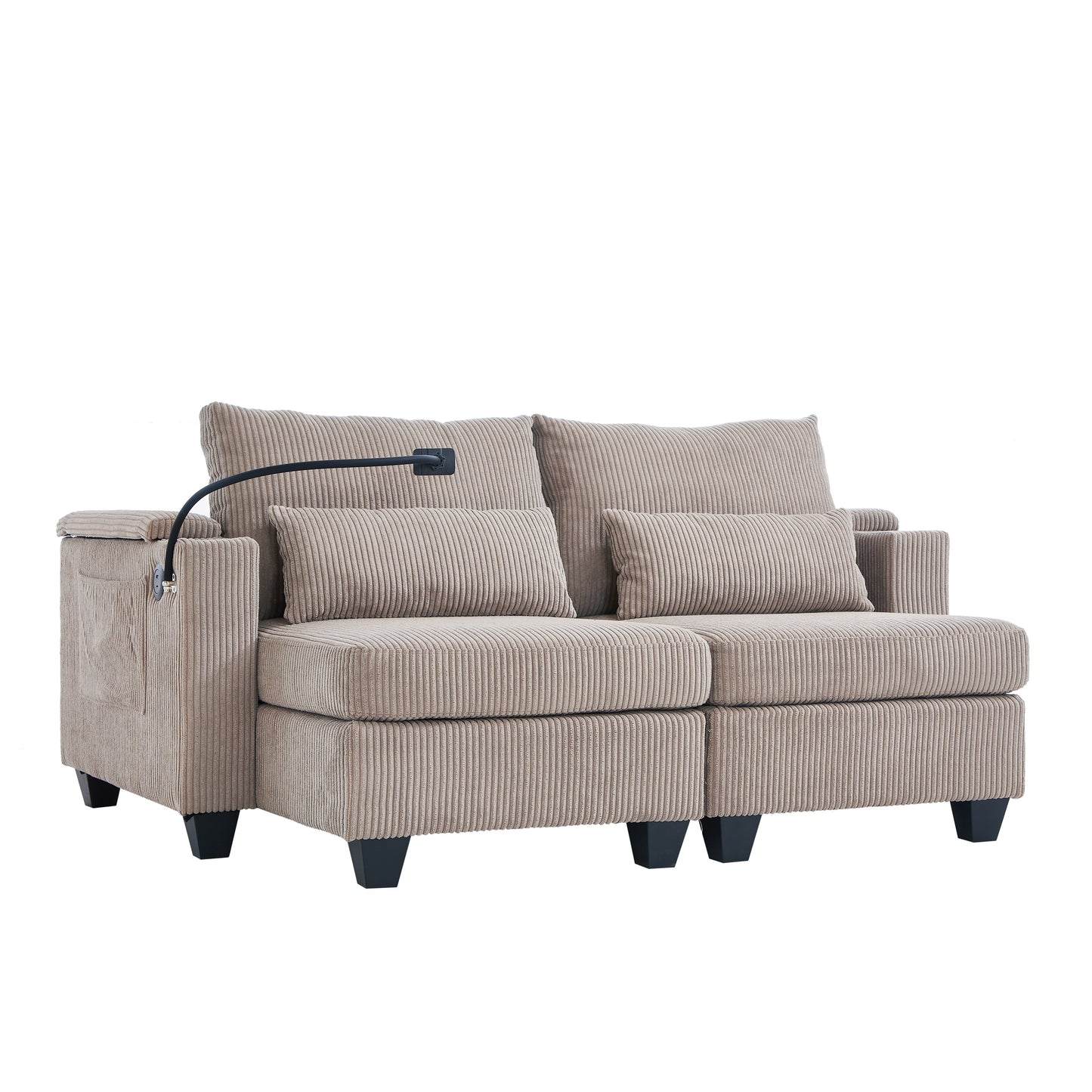 Convertible Chaise Lounge Loveseat Sofa Bed With USB Ports, Cup Holders, Phone Holder, Storage - Brown