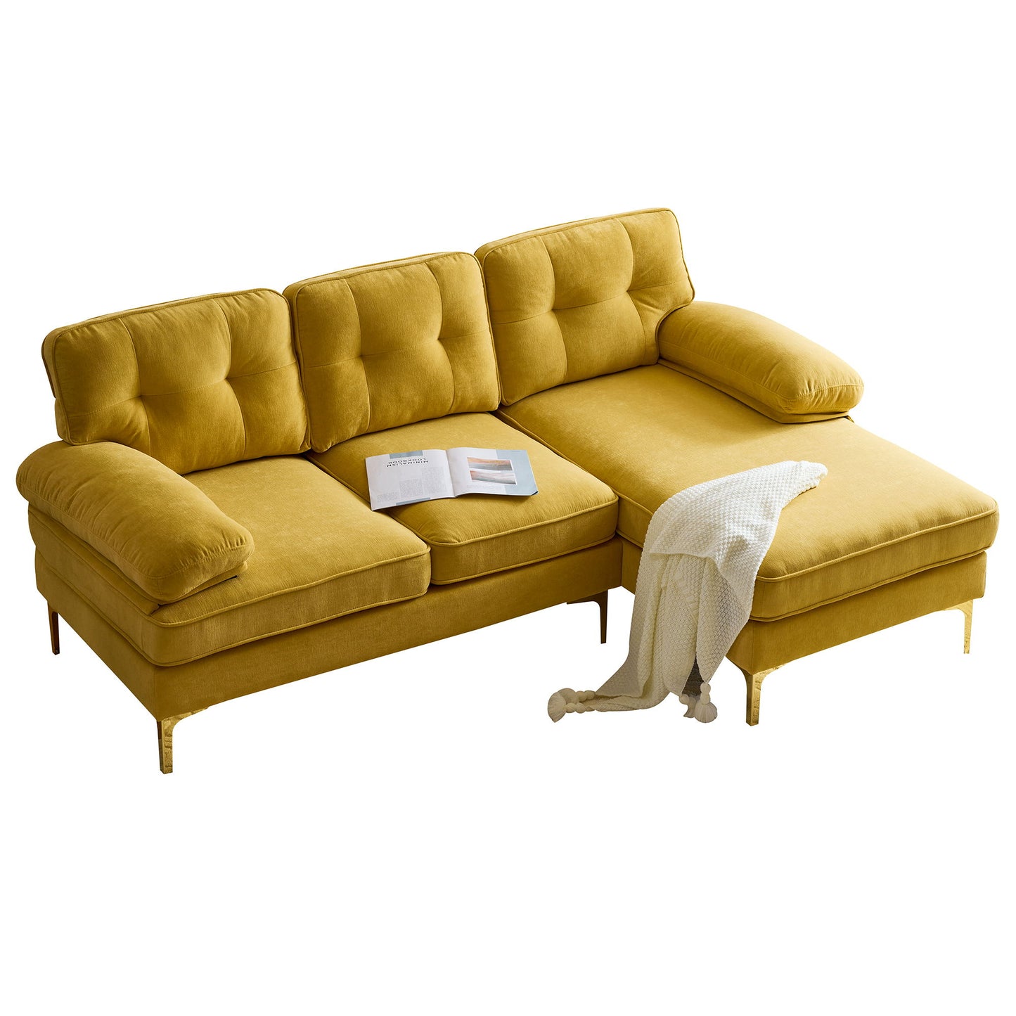Modern L Shaped Sectional Sofa For Living Room Or Bedroom - Yellow