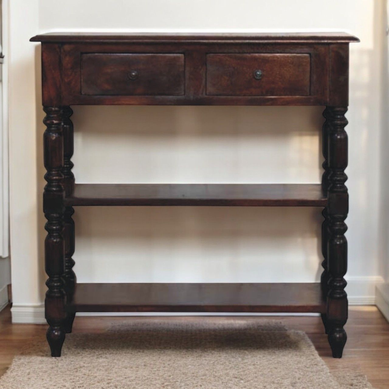 Turned Legs Side Table - Brown