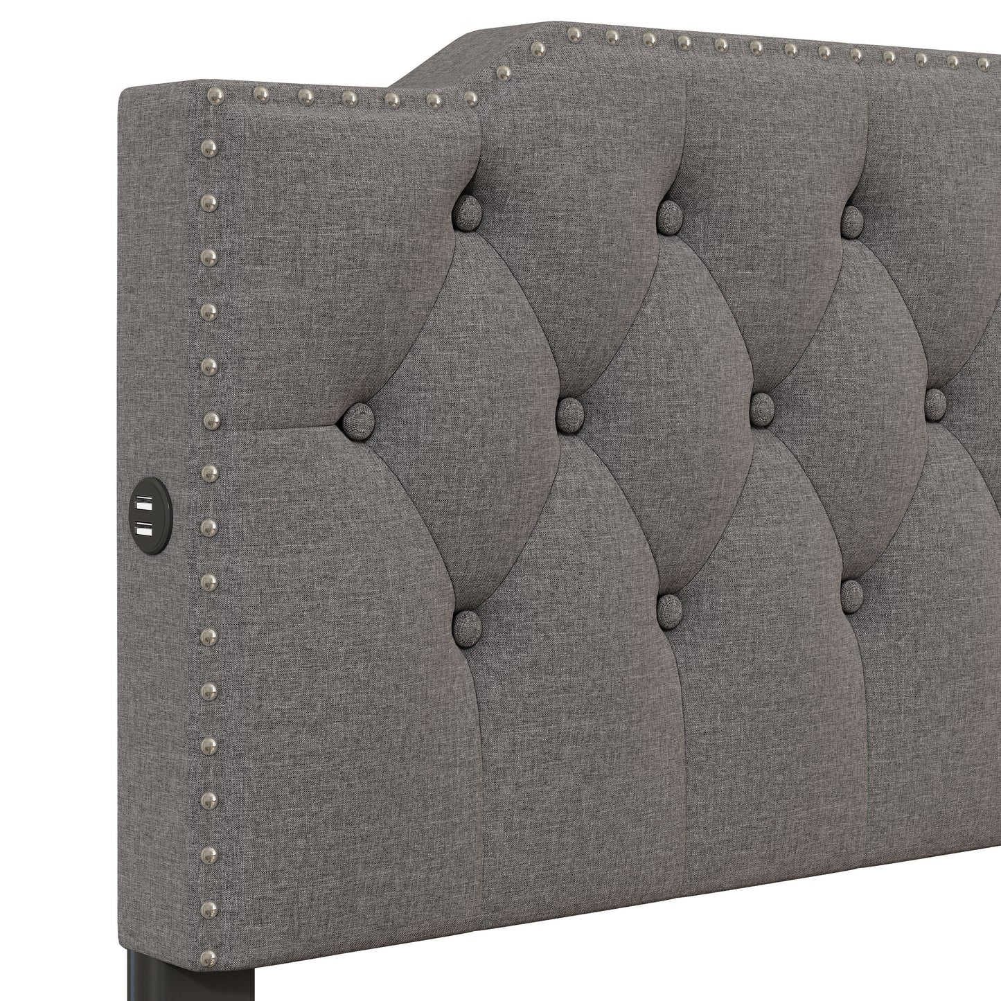 Queen Size Upholstered Platform Bed With 2 Drawers And 2 Sets Of USB Ports On Each Side - Gray